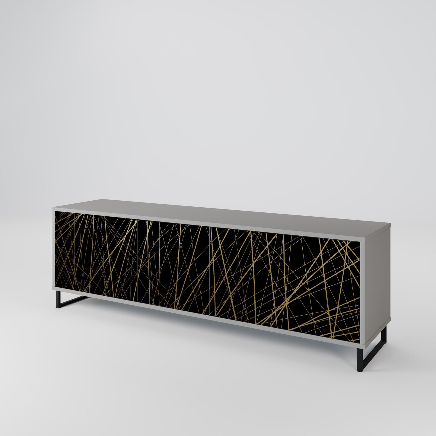 BRIGHT MESH 3-Door TV Stand in Grey Finish