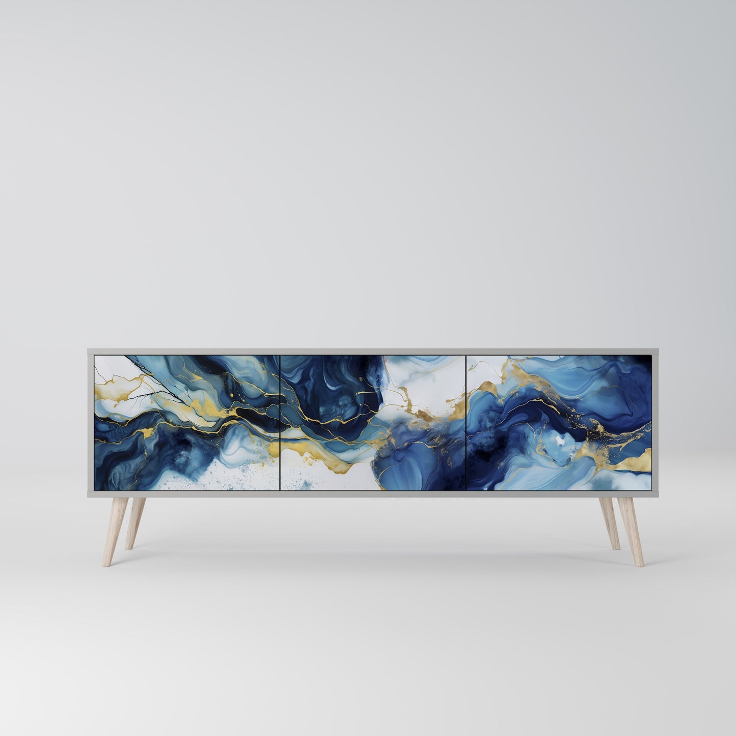 INKY MARBLE 3-Door TV Stand in Grey Finish