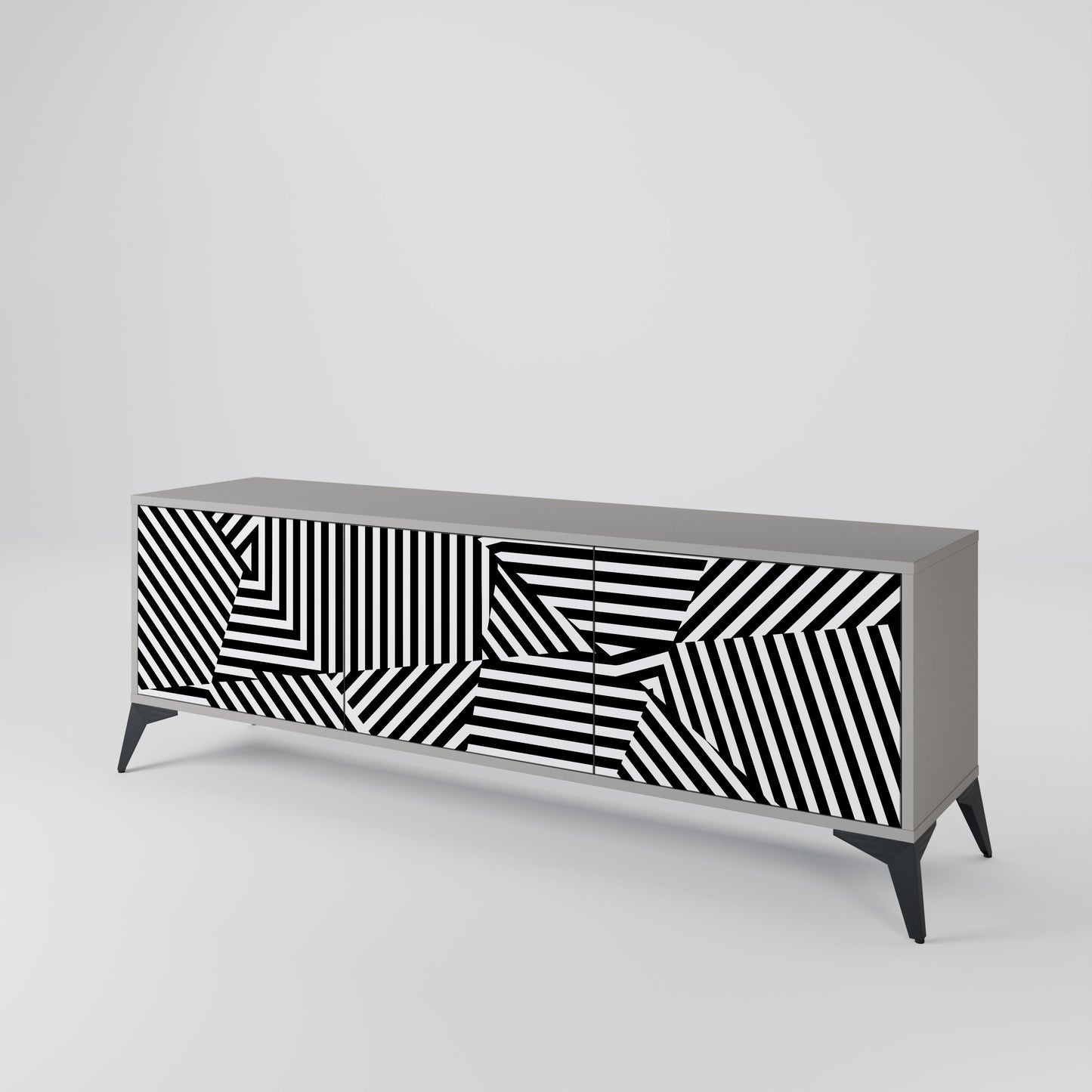 ILLUSIONARY LATTICE 3-Door TV Stand in Grey Finish