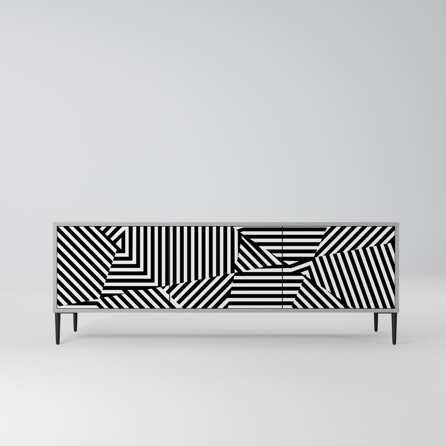 ILLUSIONARY LATTICE 3-Door TV Stand in Grey Finish