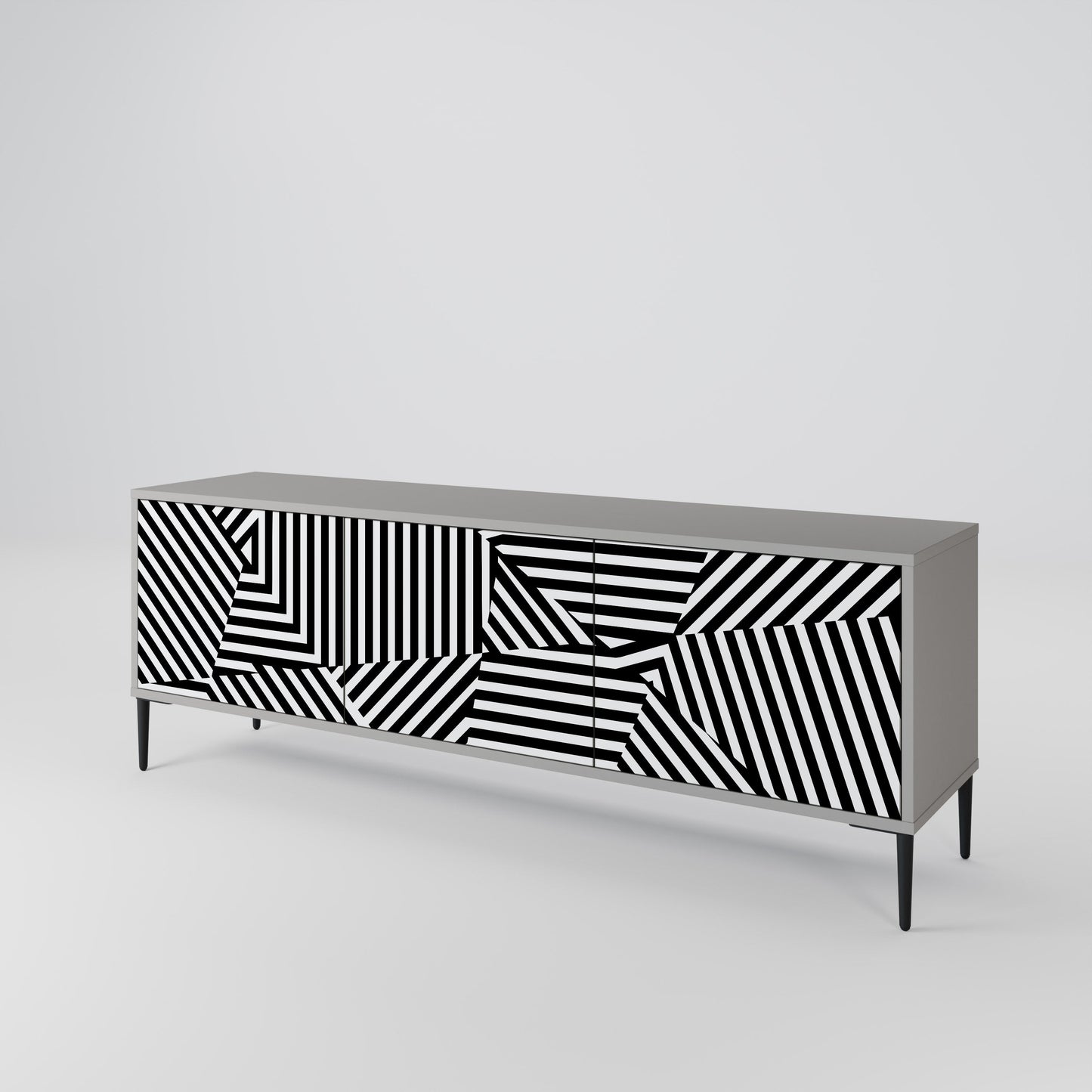 ILLUSIONARY LATTICE 3-Door TV Stand in Grey Finish