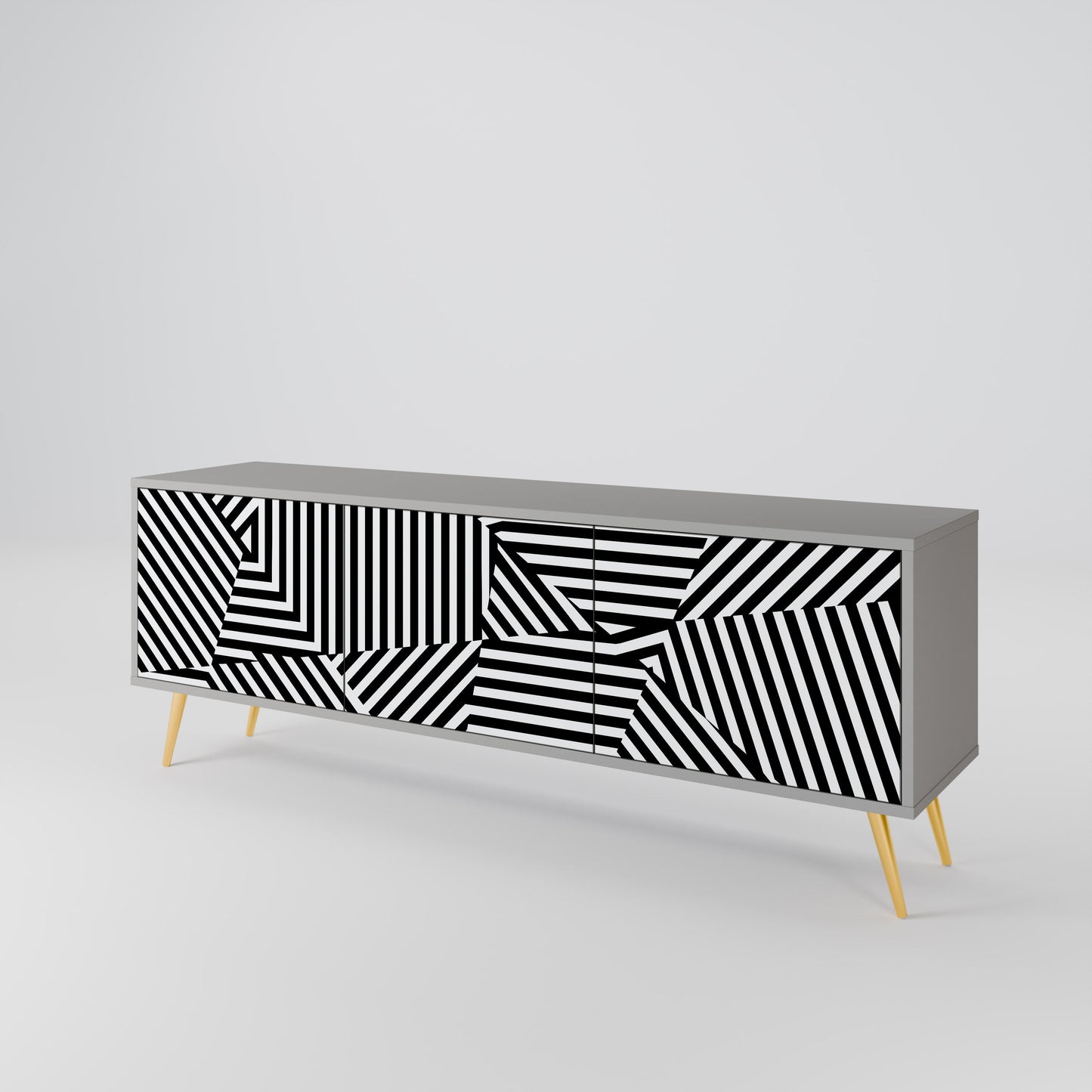 ILLUSIONARY LATTICE 3-Door TV Stand in Grey Finish