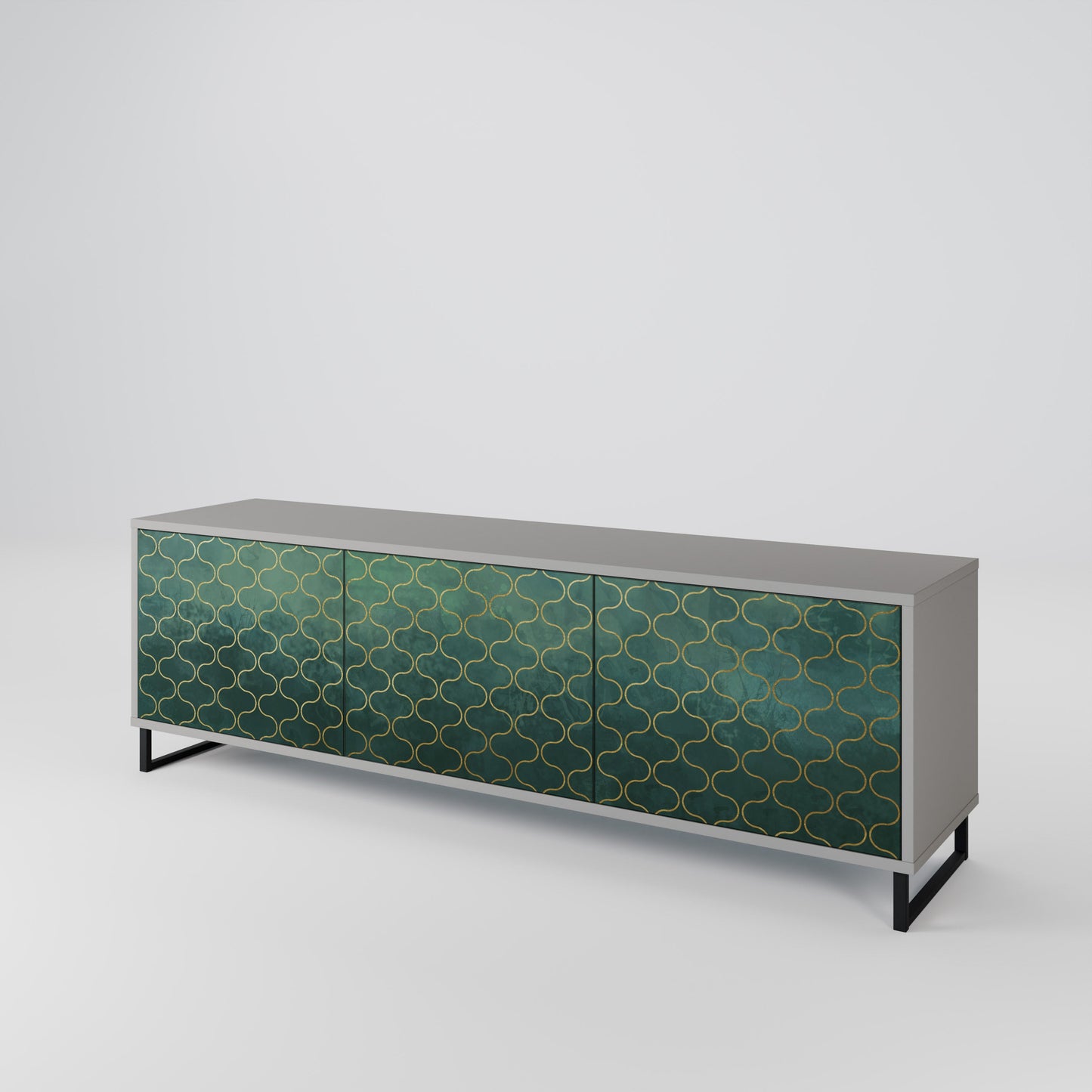 TESSELATED GREENERY 3-Door TV Stand in Grey Finish