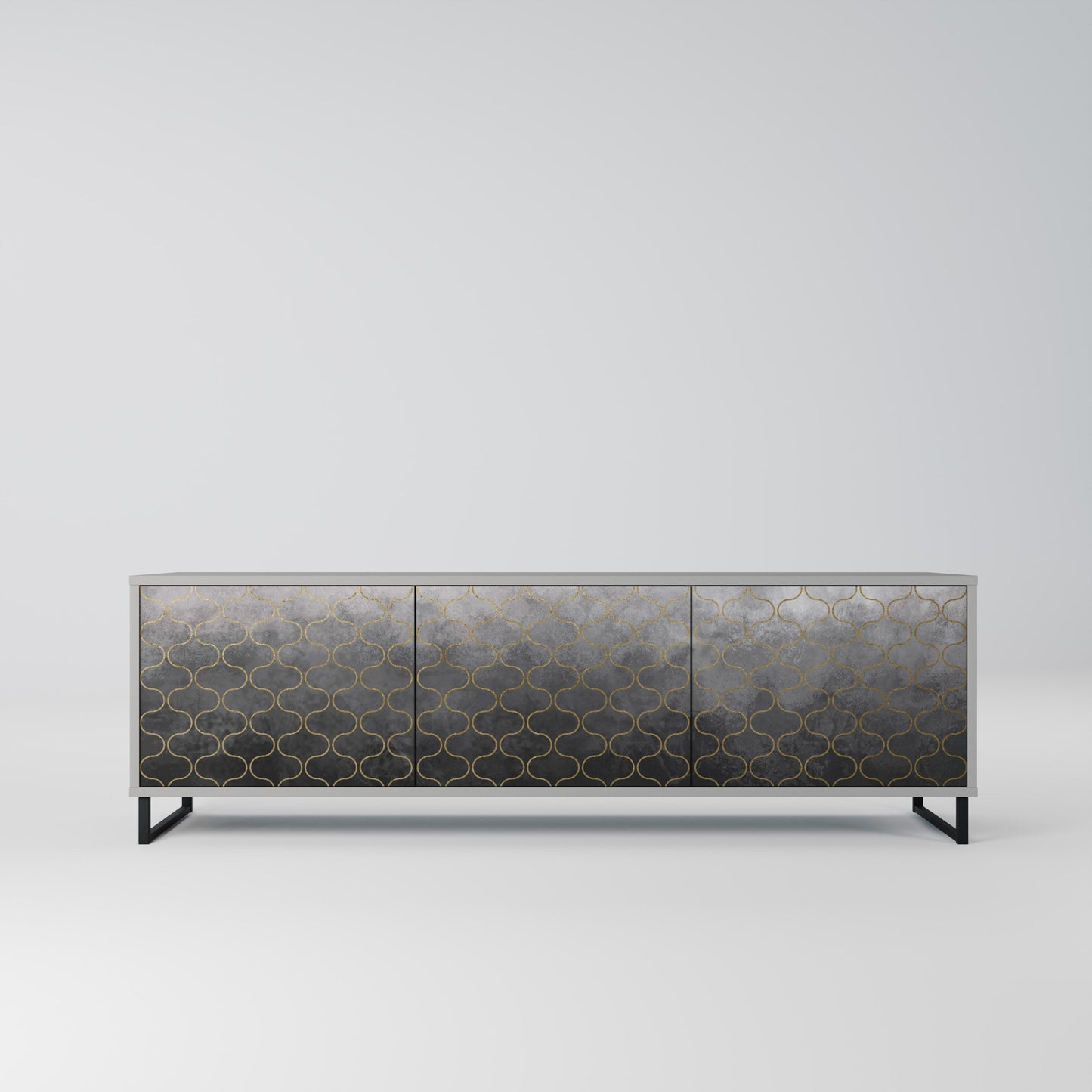 TESSELATED GRAYISH 3-Door TV Stand in Grey Finish