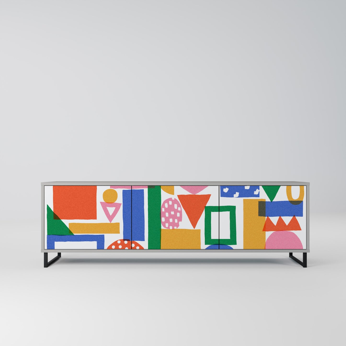 GEOMETRIC GLIMMER 3-Door TV Stand in Grey Finish