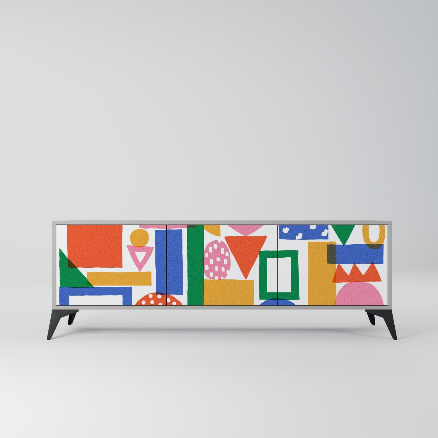 GEOMETRIC GLIMMER 3-Door TV Stand in Grey Finish