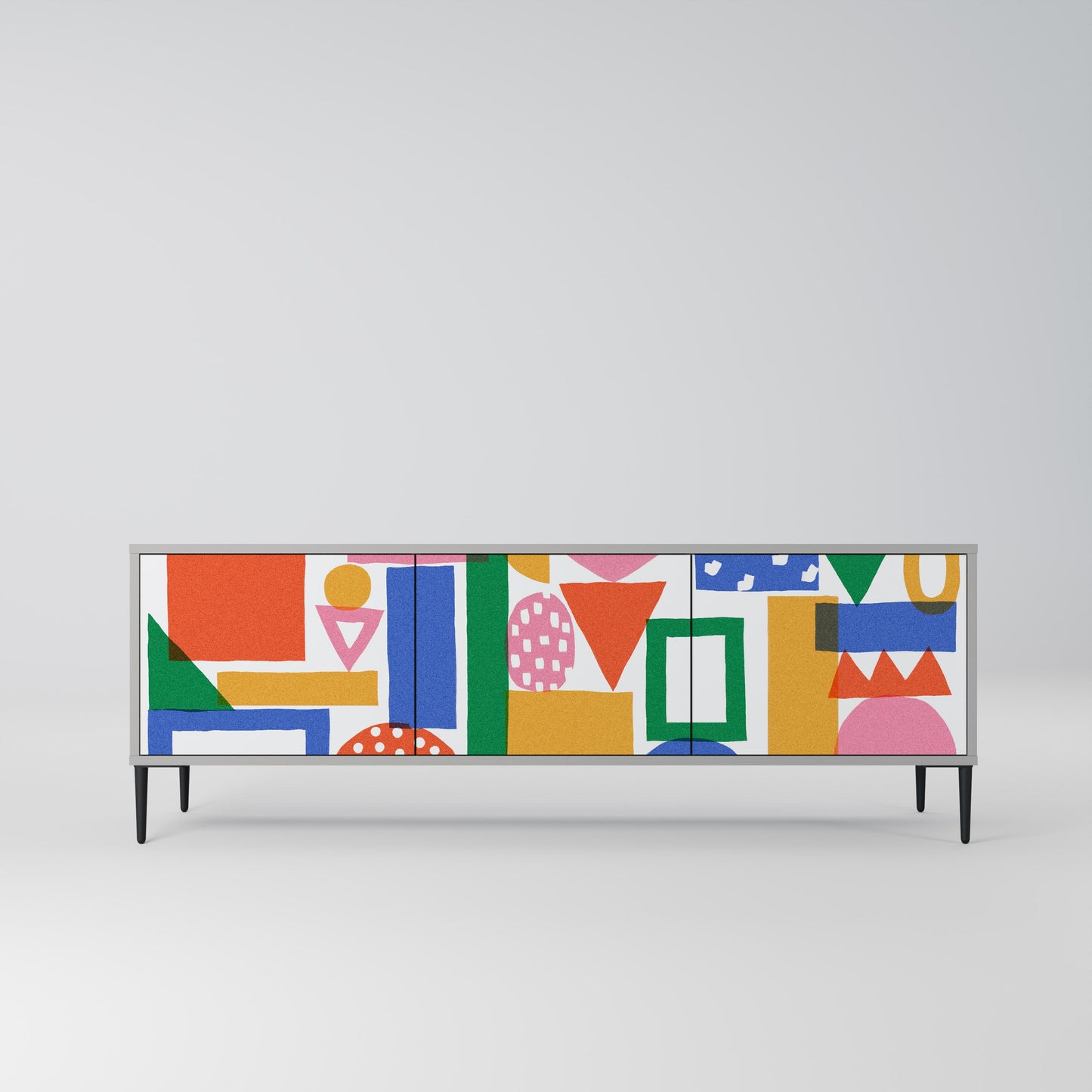 GEOMETRIC GLIMMER 3-Door TV Stand in Grey Finish