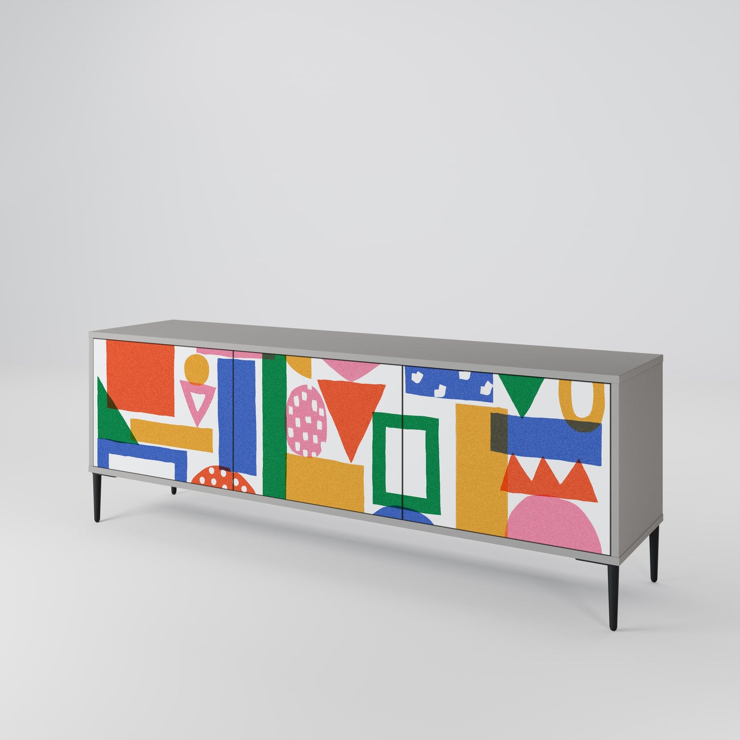 GEOMETRIC GLIMMER 3-Door TV Stand in Grey Finish