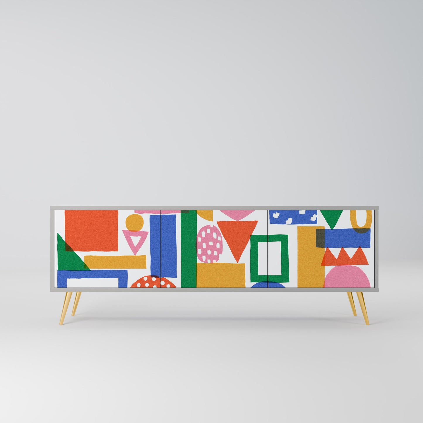 GEOMETRIC GLIMMER 3-Door TV Stand in Grey Finish