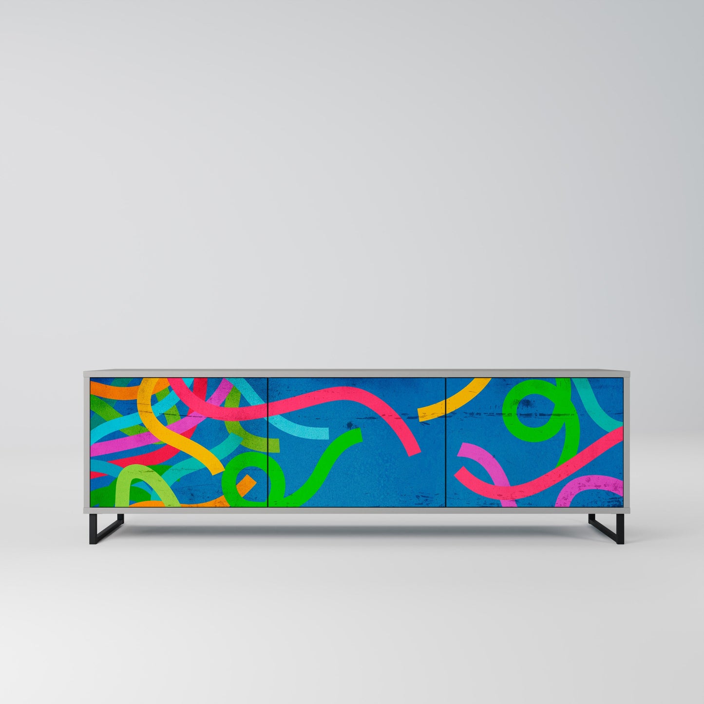 STREAMER TANGLE 3-Door TV Stand in Grey Finish