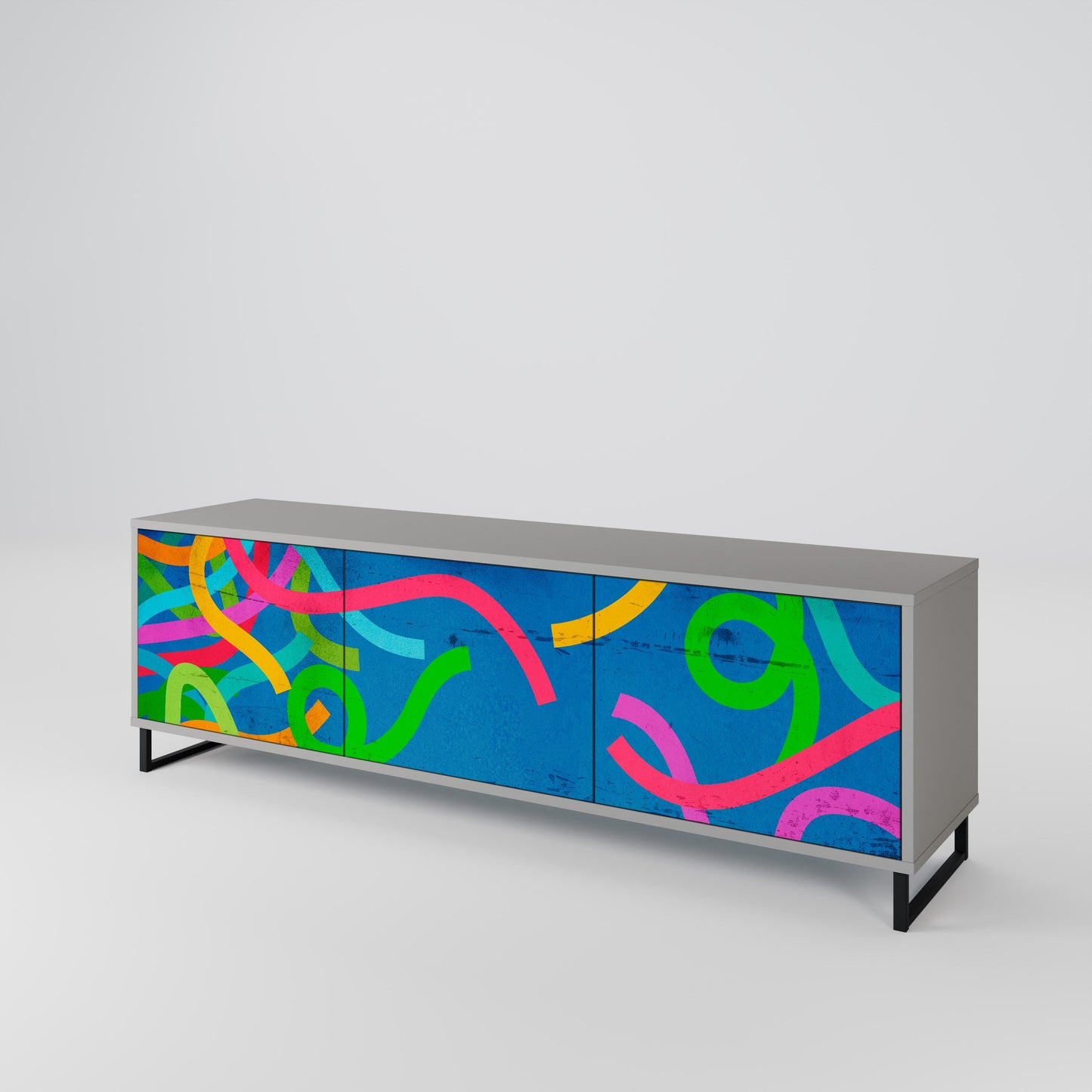 STREAMER TANGLE 3-Door TV Stand in Grey Finish