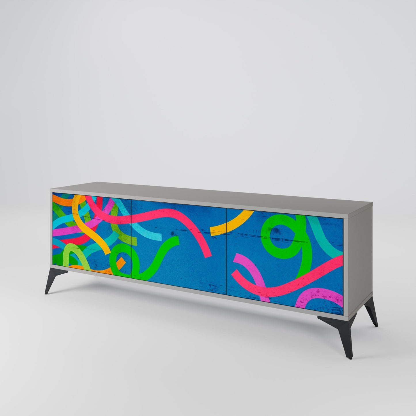 STREAMER TANGLE 3-Door TV Stand in Grey Finish