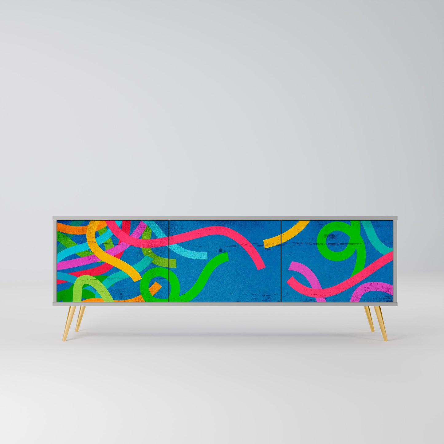 STREAMER TANGLE 3-Door TV Stand in Grey Finish
