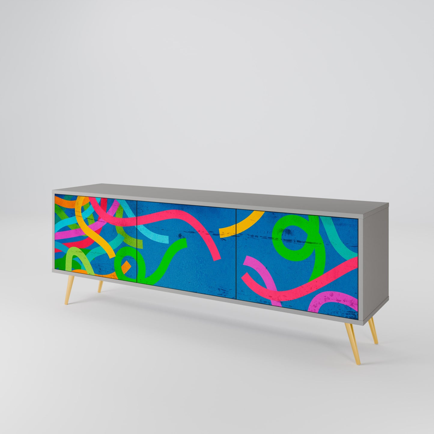 STREAMER TANGLE 3-Door TV Stand in Grey Finish