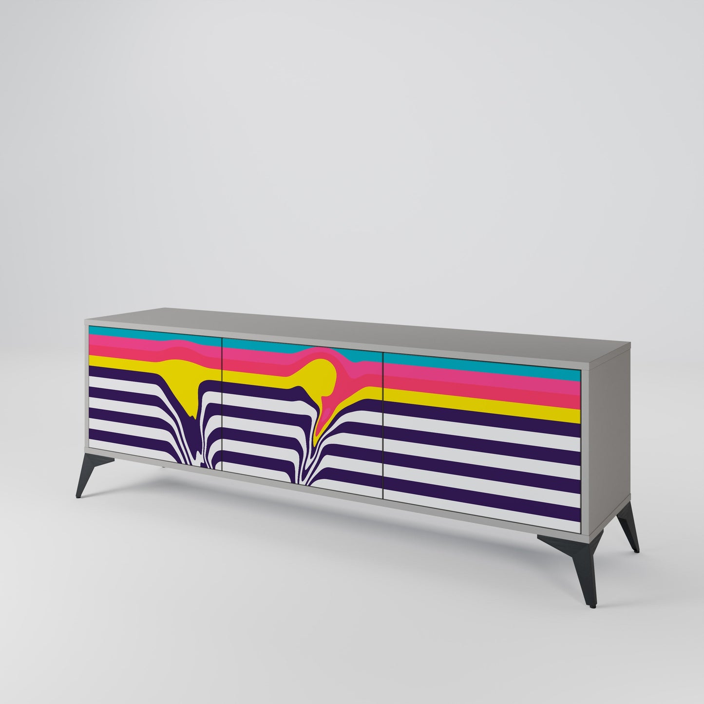 TONE COLLAPSE 3-Door TV Stand in Grey Finish