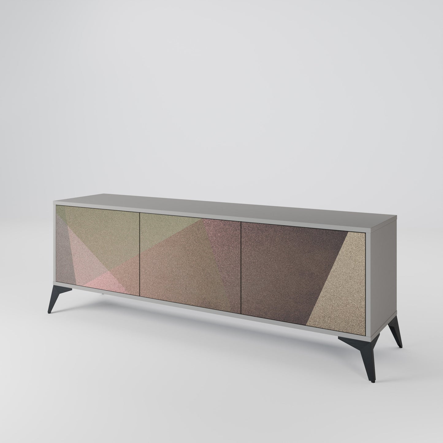BEIGE GEOMETRY 3-Door TV Stand in Grey Finish