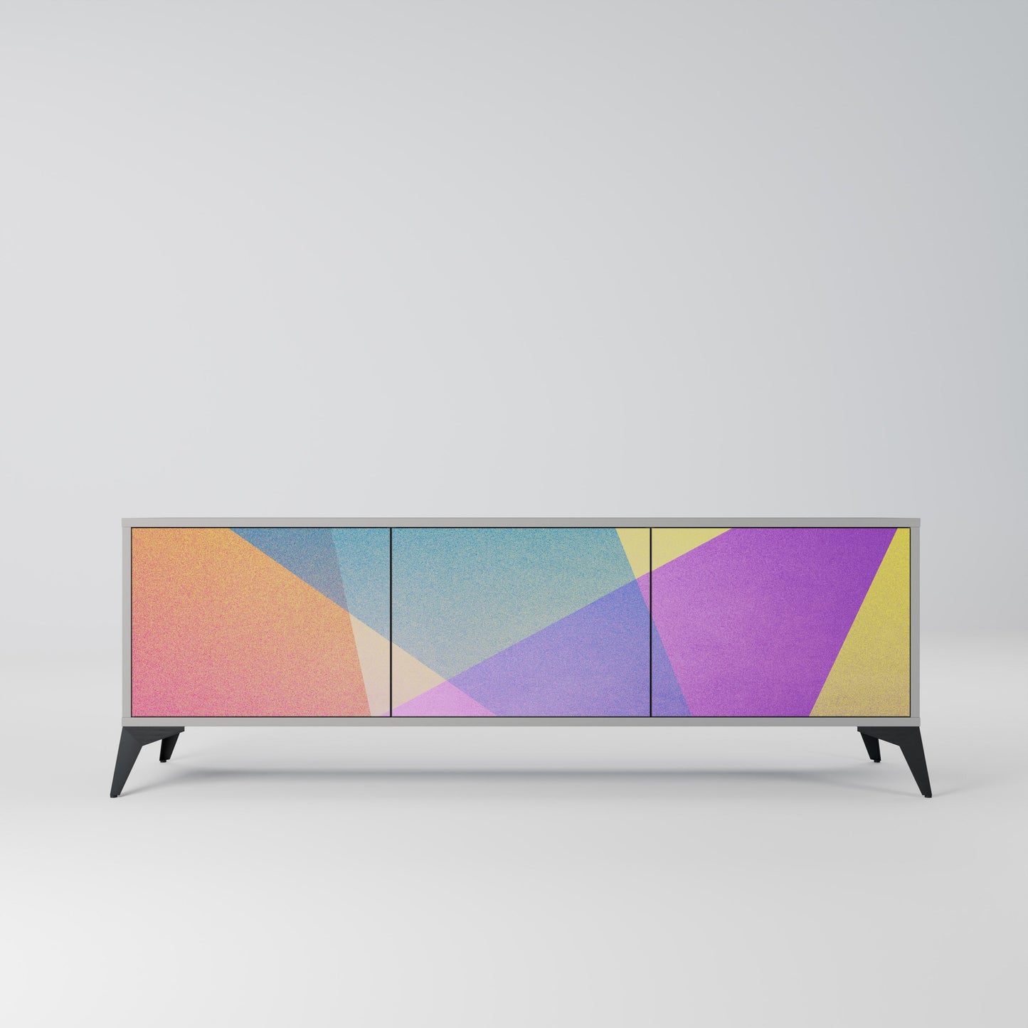 BRIGHT GEOMETRY 3-Door TV Stand in Grey Finish