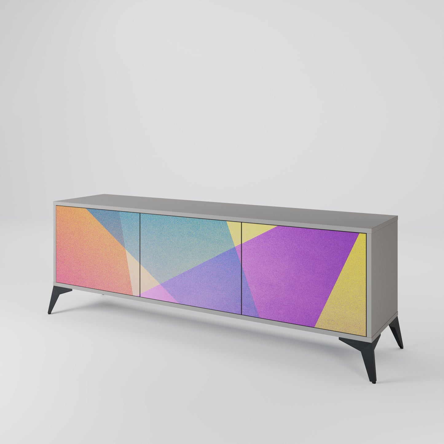 BRIGHT GEOMETRY 3-Door TV Stand in Grey Finish