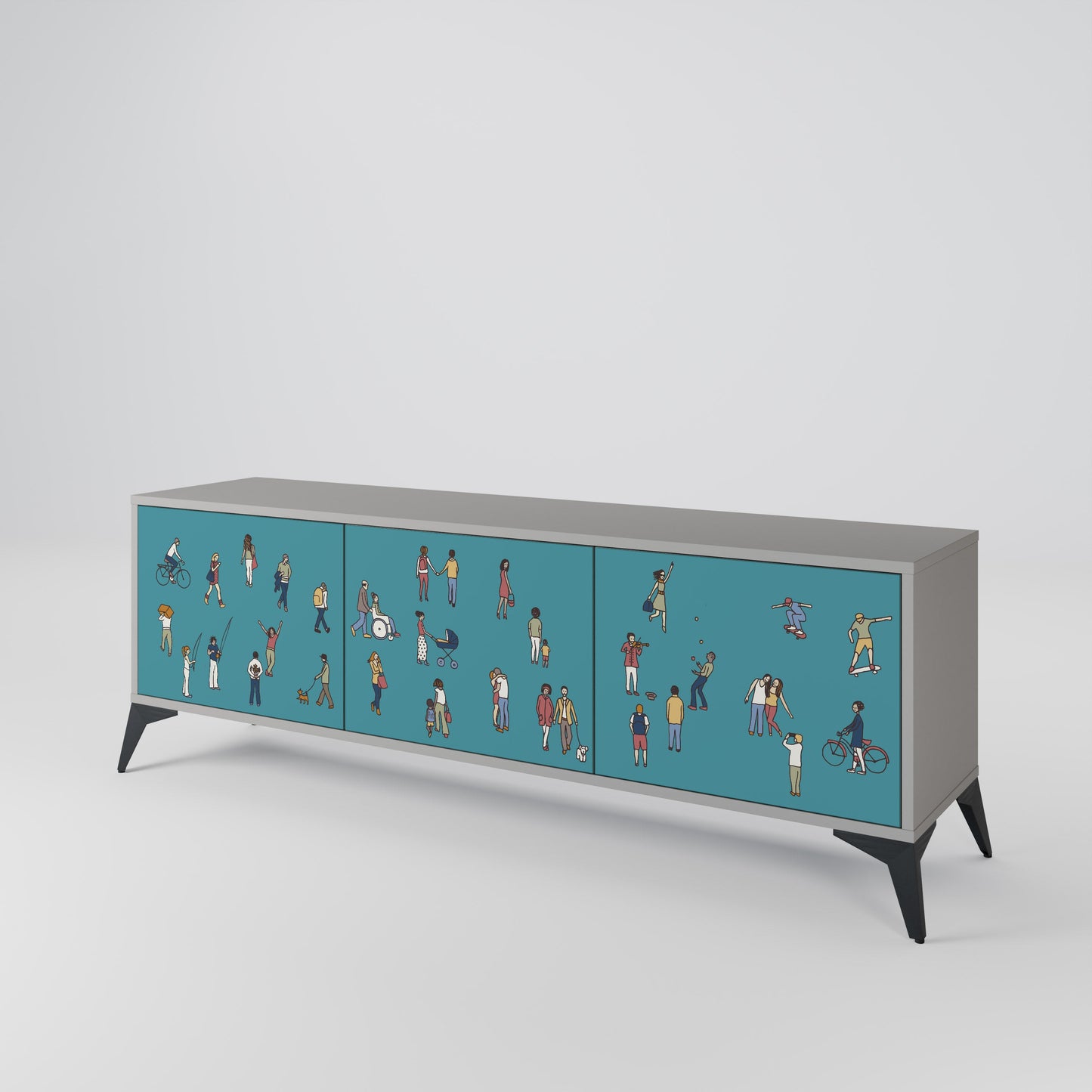 COLLECTIVE STREAM 3-Door TV Stand in Grey Finish