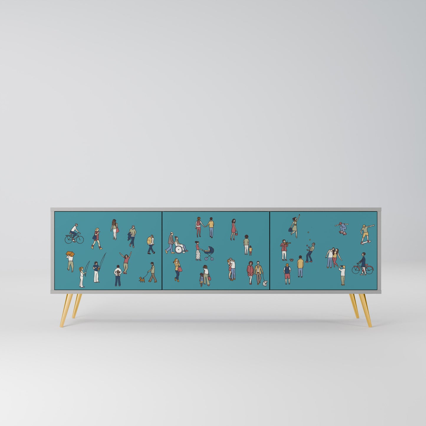 COLLECTIVE STREAM 3-Door TV Stand in Grey Finish