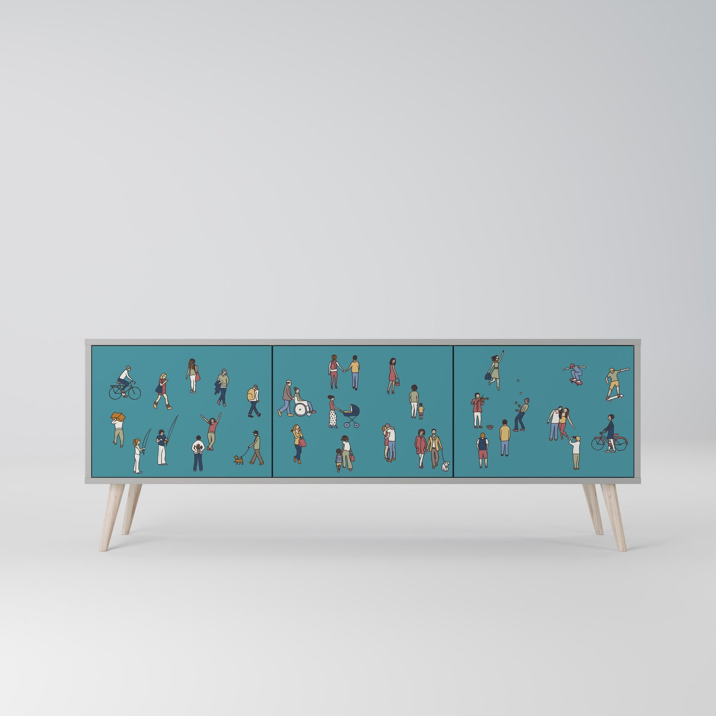 COLLECTIVE STREAM 3-Door TV Stand in Grey Finish