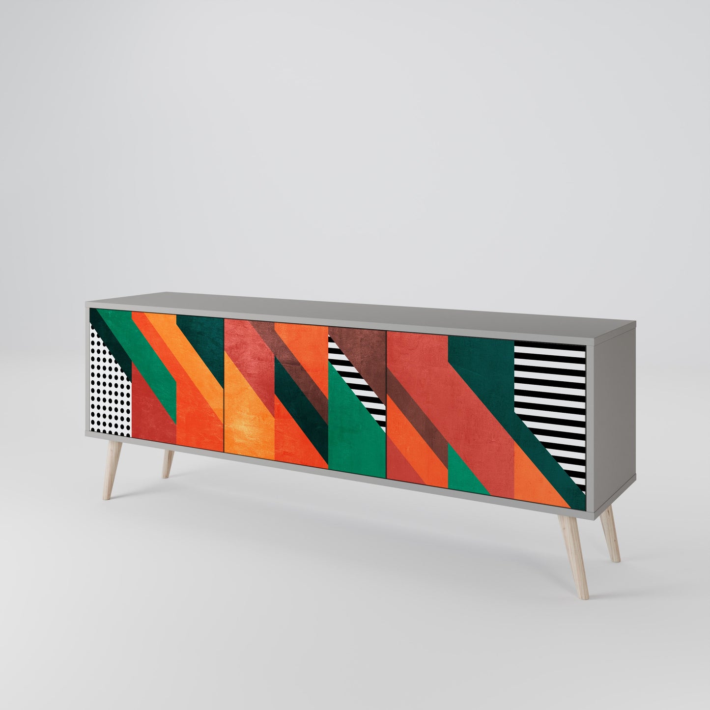 MAKESHIFT ARTISTRY 3-Door TV Stand in Grey Finish