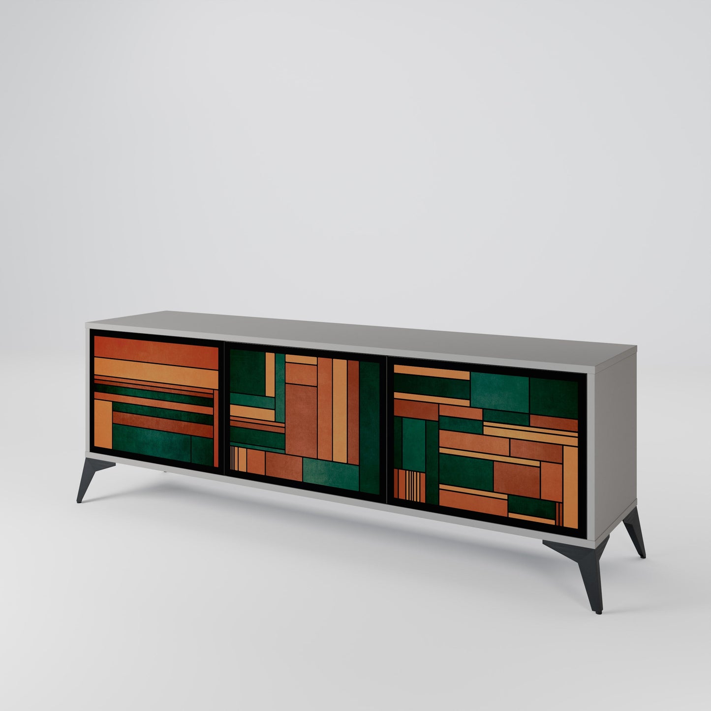 EARTHY FIGURES 3-Door TV Stand in Grey Finish