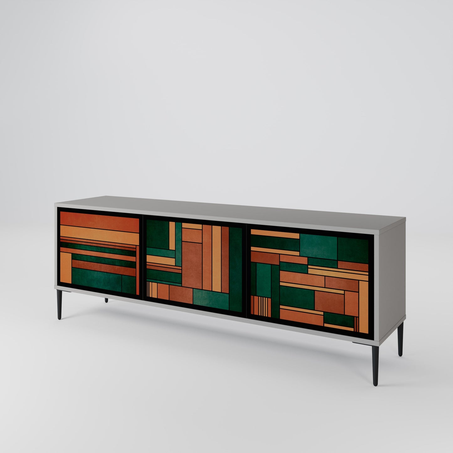 EARTHY FIGURES 3-Door TV Stand in Grey Finish