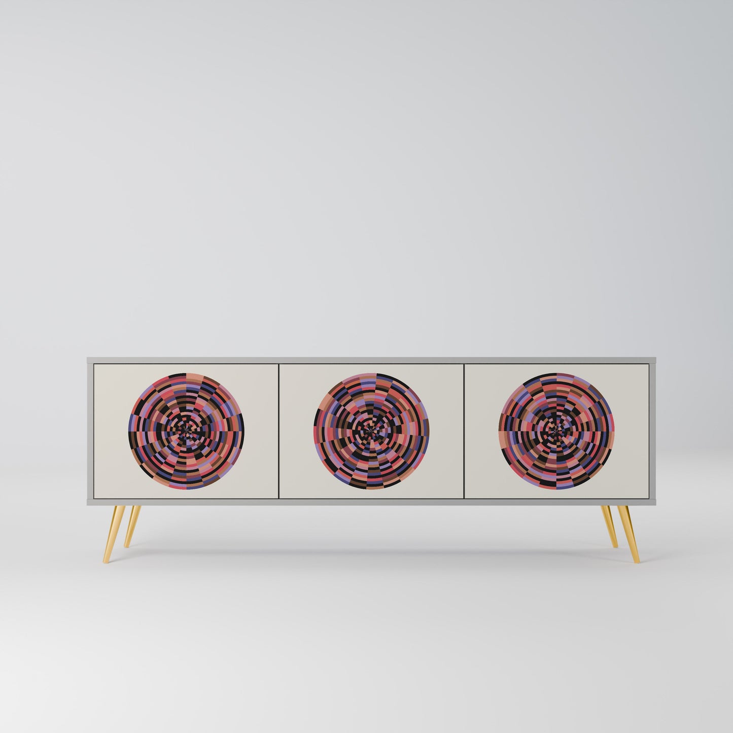 BROWN CIRCLES 3-Door TV Stand in Grey Finish