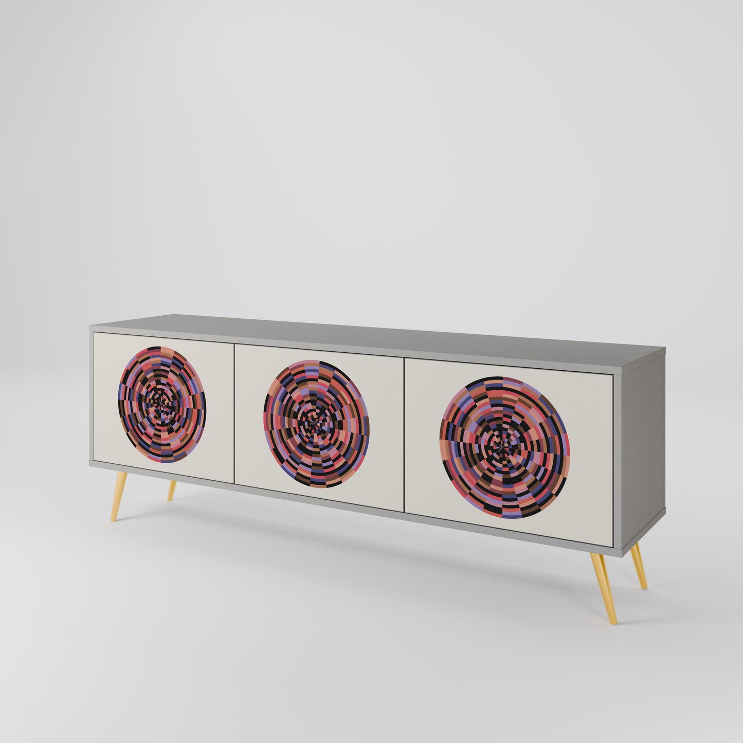 BROWN CIRCLES 3-Door TV Stand in Grey Finish
