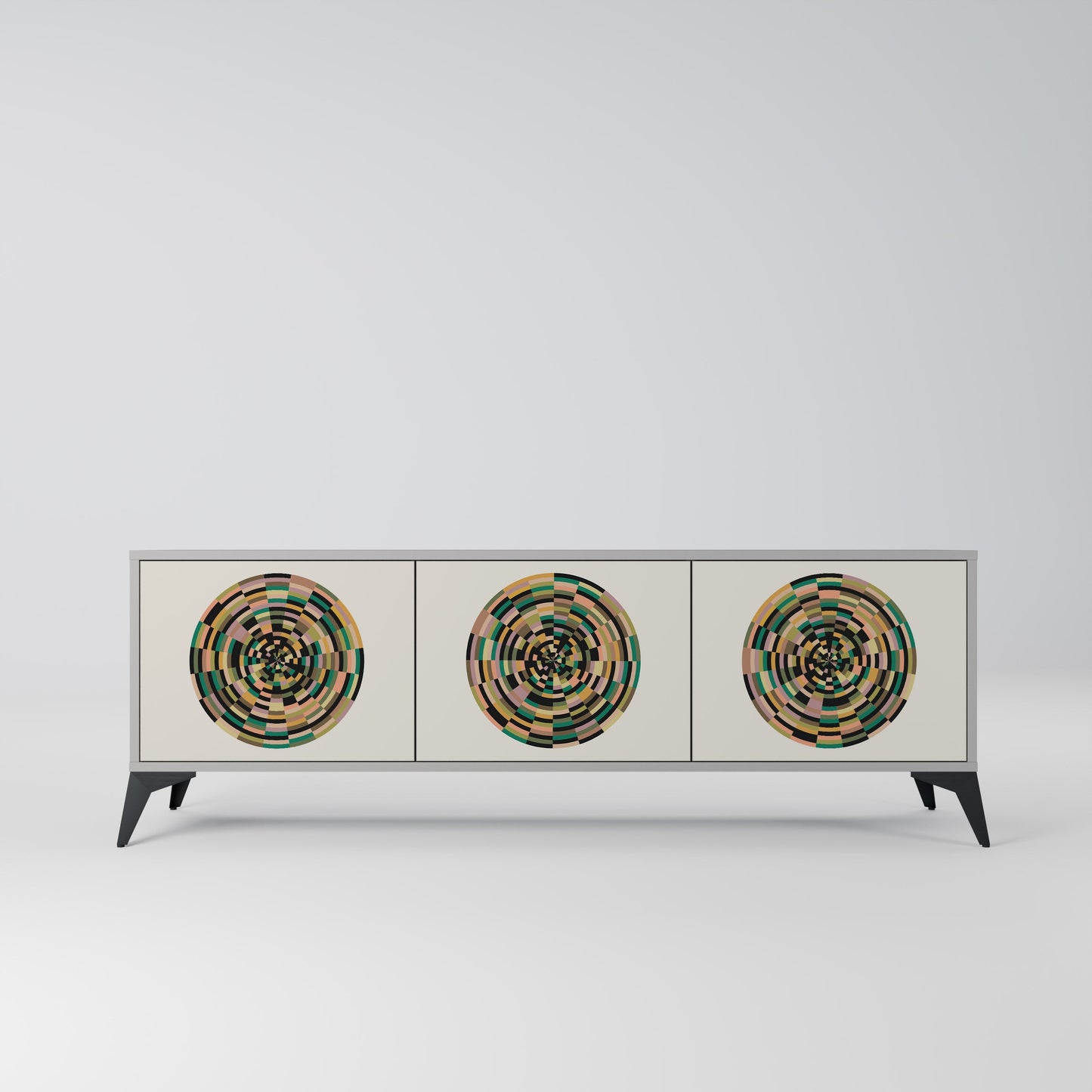 GREEN CIRCLES 3-Door TV Stand in Grey Finish