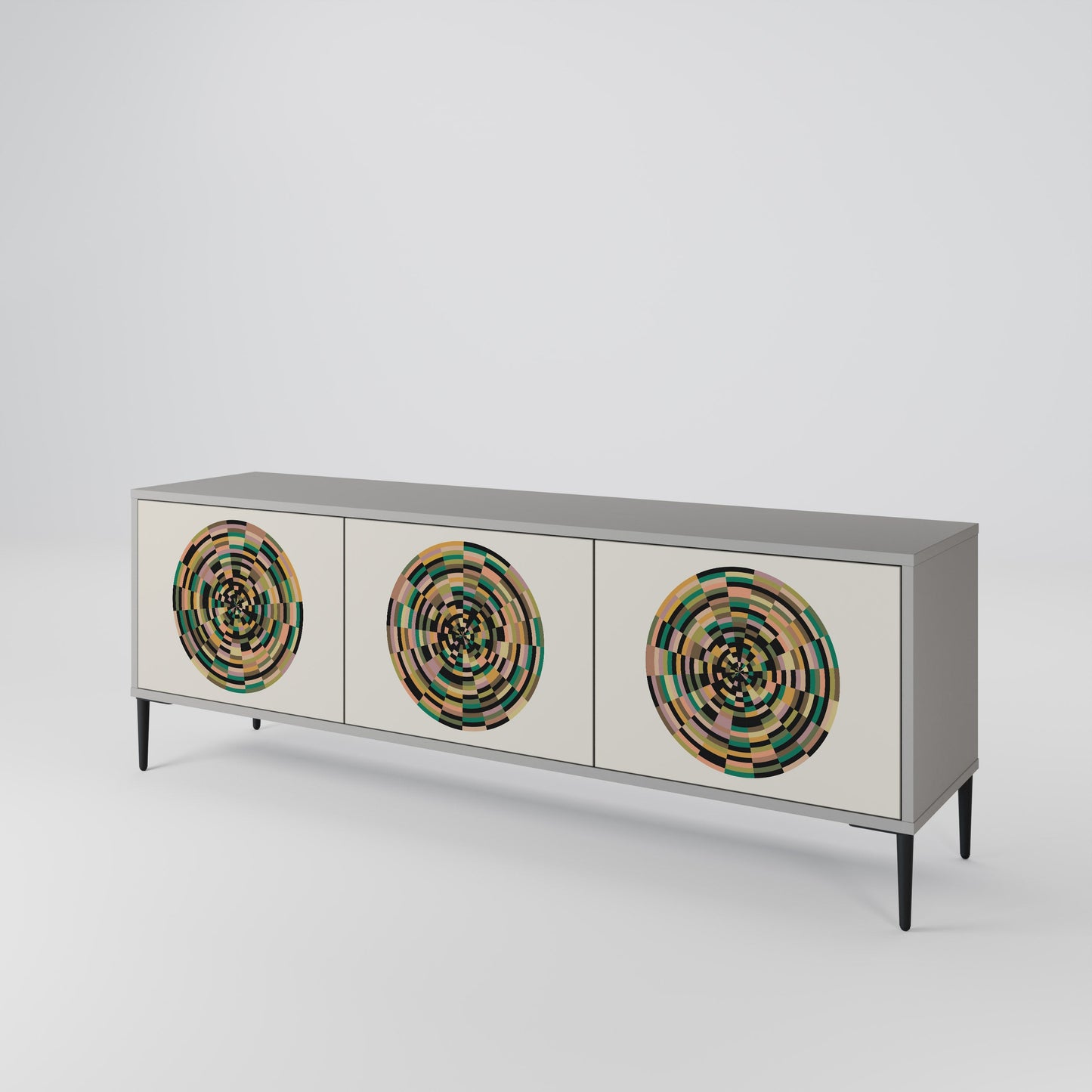 GREEN CIRCLES 3-Door TV Stand in Grey Finish