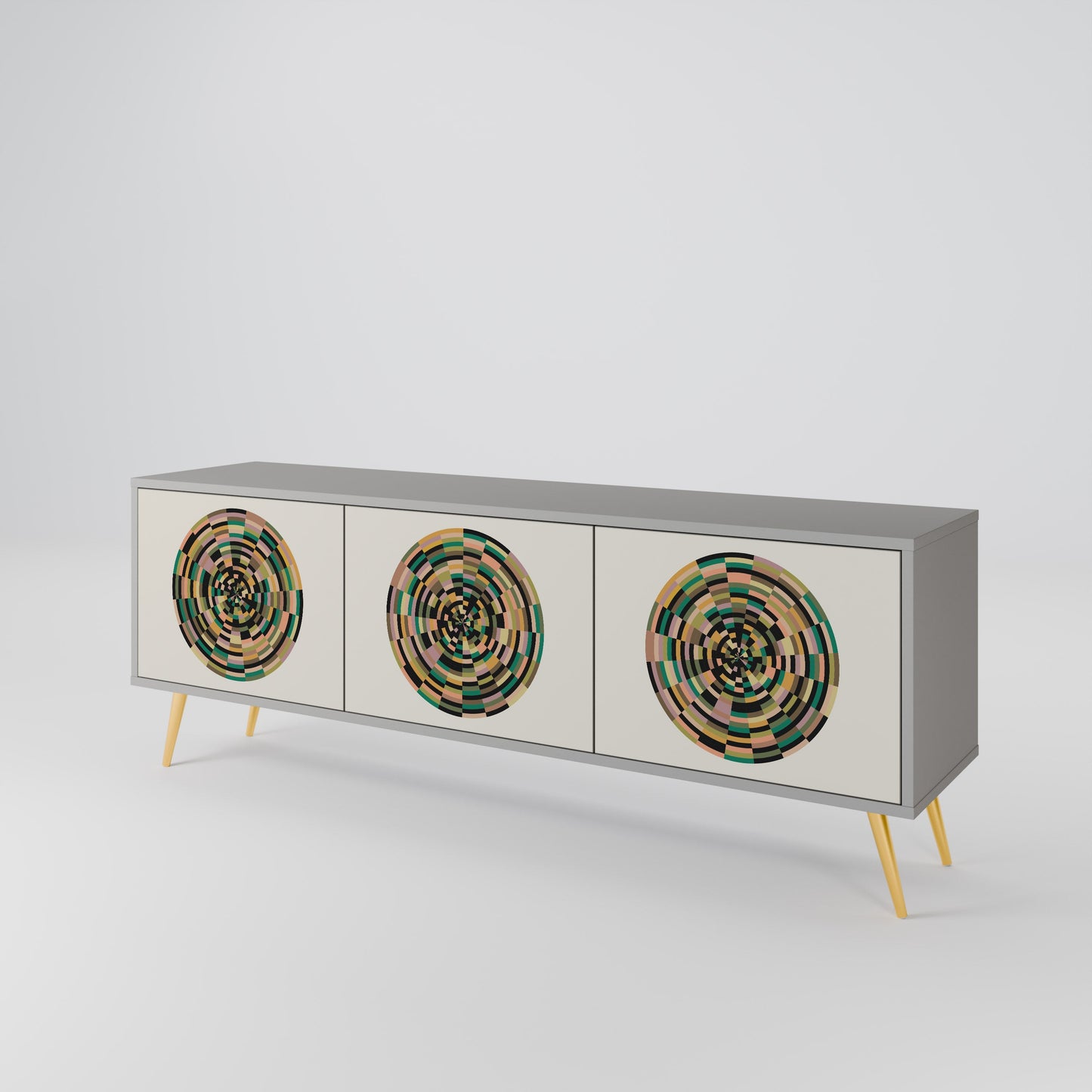 GREEN CIRCLES 3-Door TV Stand in Grey Finish