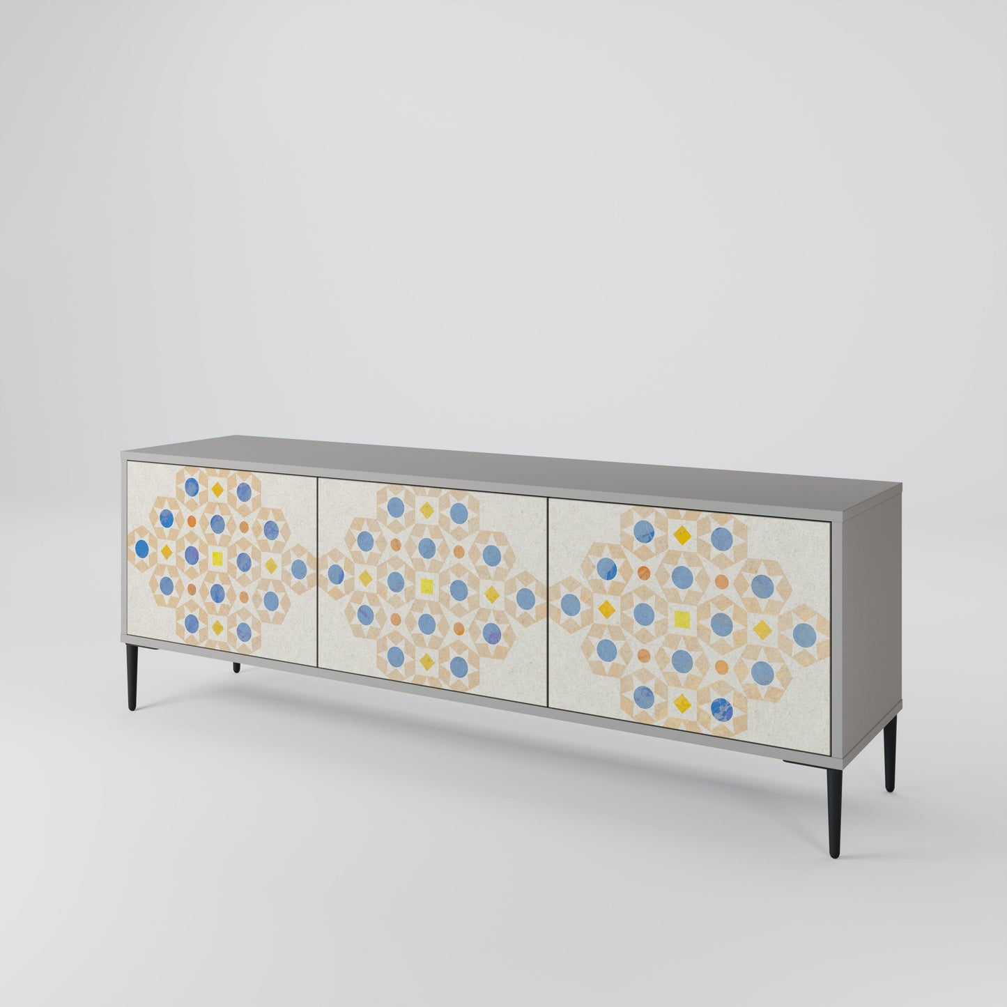 PATTERNED PRISM 3-Door TV Stand in Grey Finish