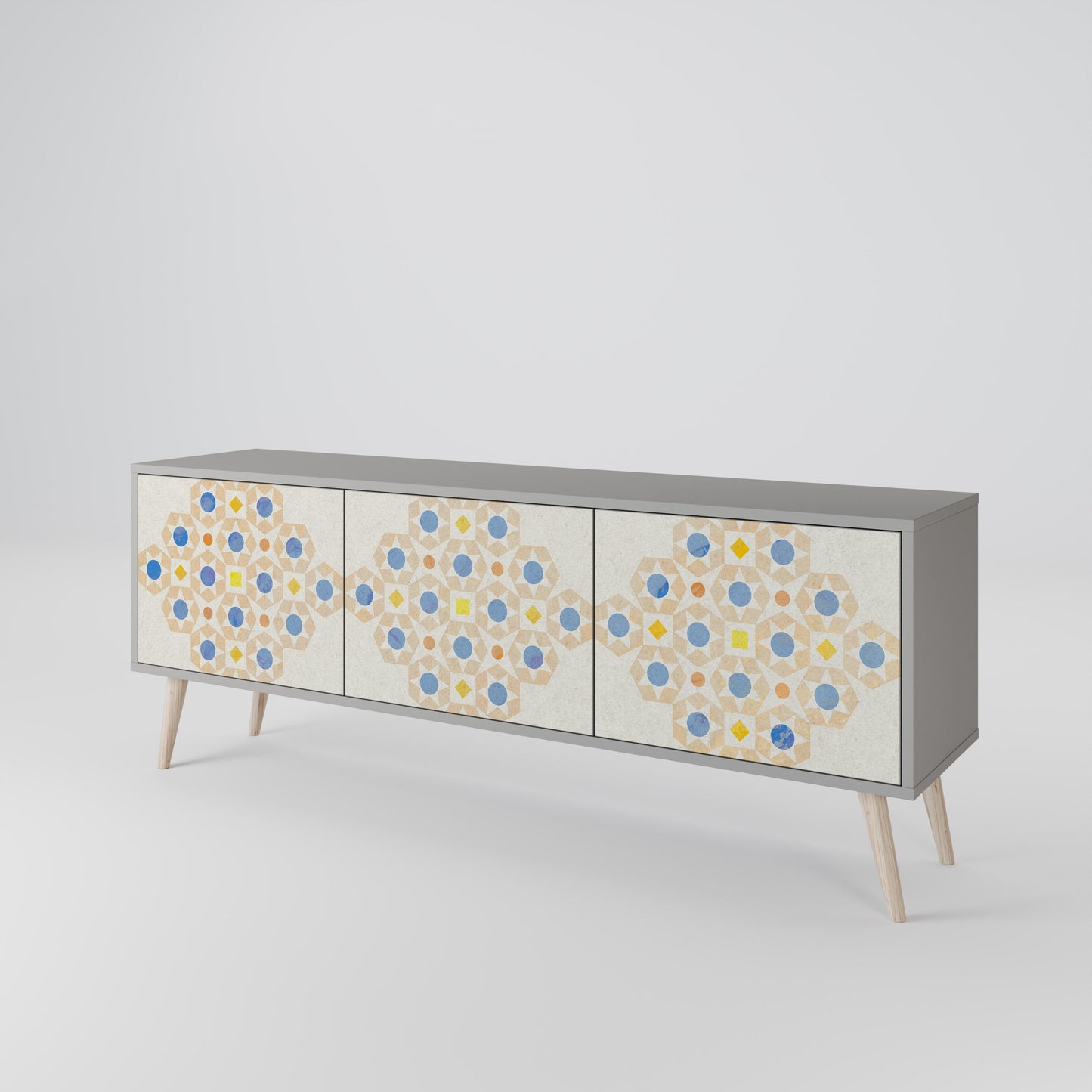 PATTERNED PRISM 3-Door TV Stand in Grey Finish