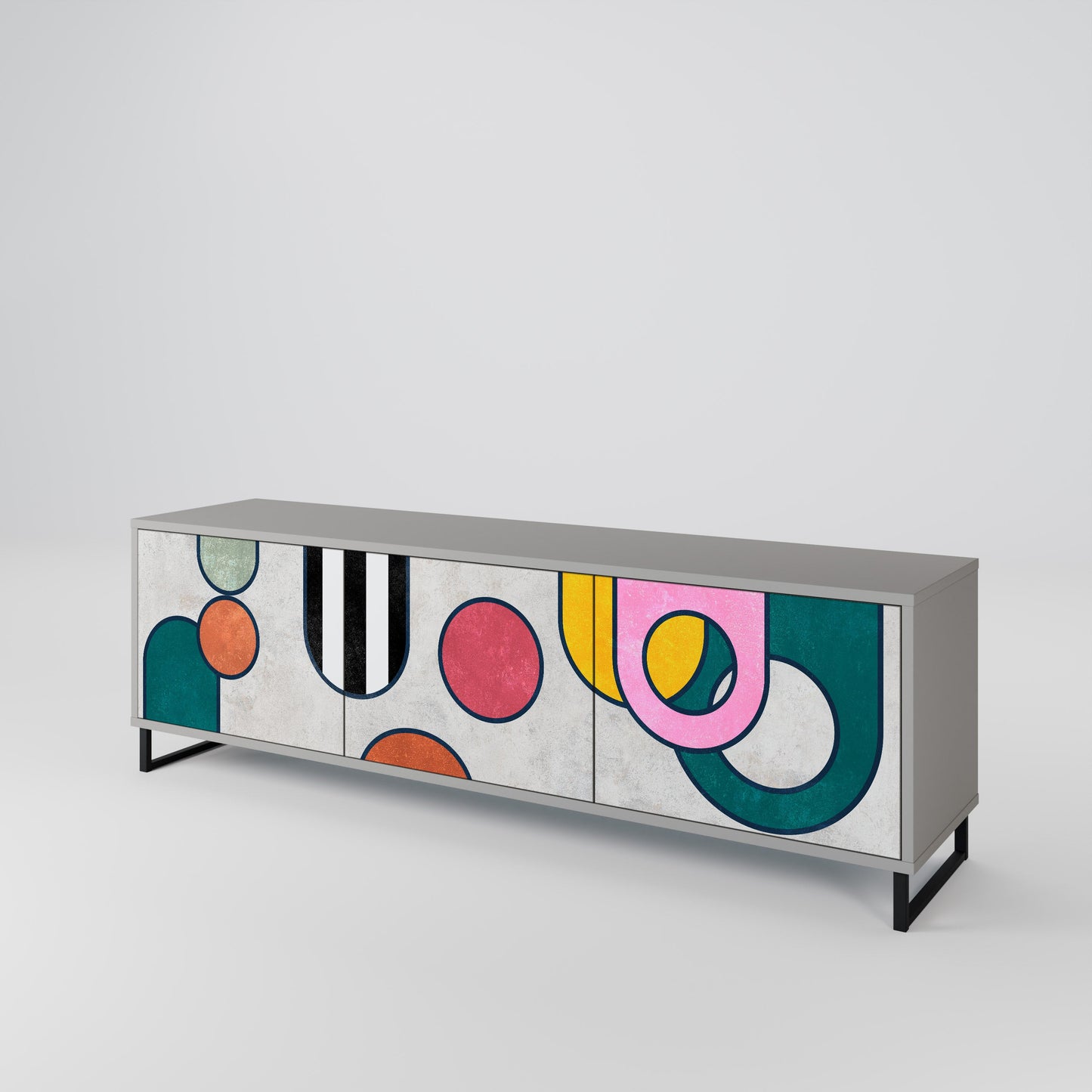 COOL STORY 3-Door TV Stand in Grey Finish