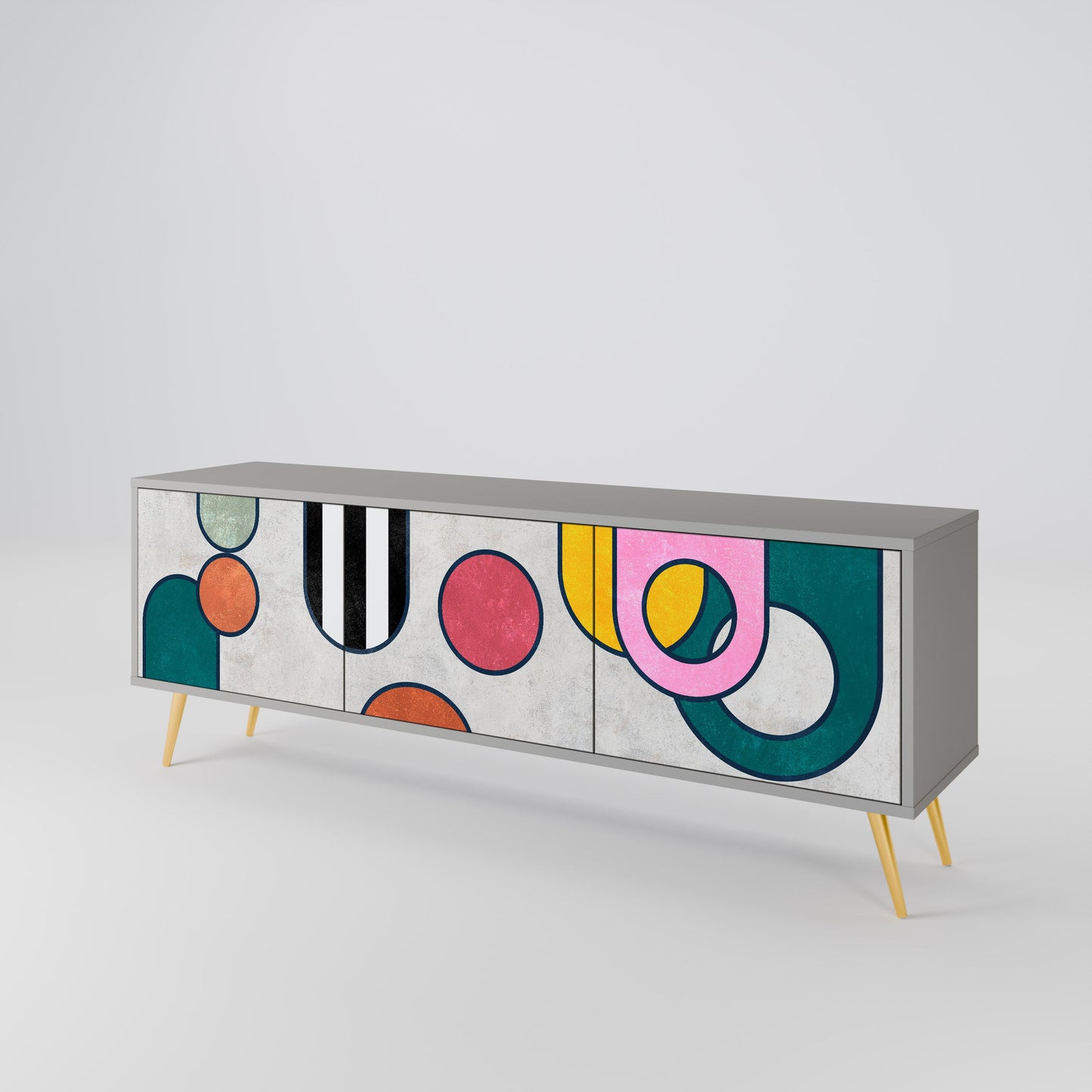 COOL STORY 3-Door TV Stand in Grey Finish
