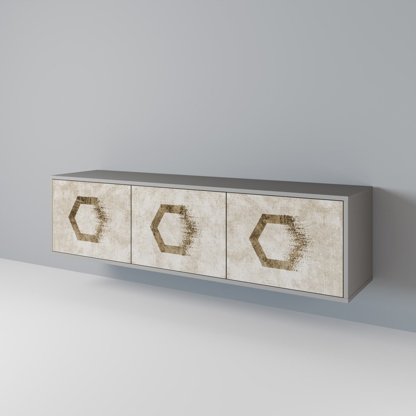 HEXAGONAL SHAPES 3-Door TV Stand in Grey Finish