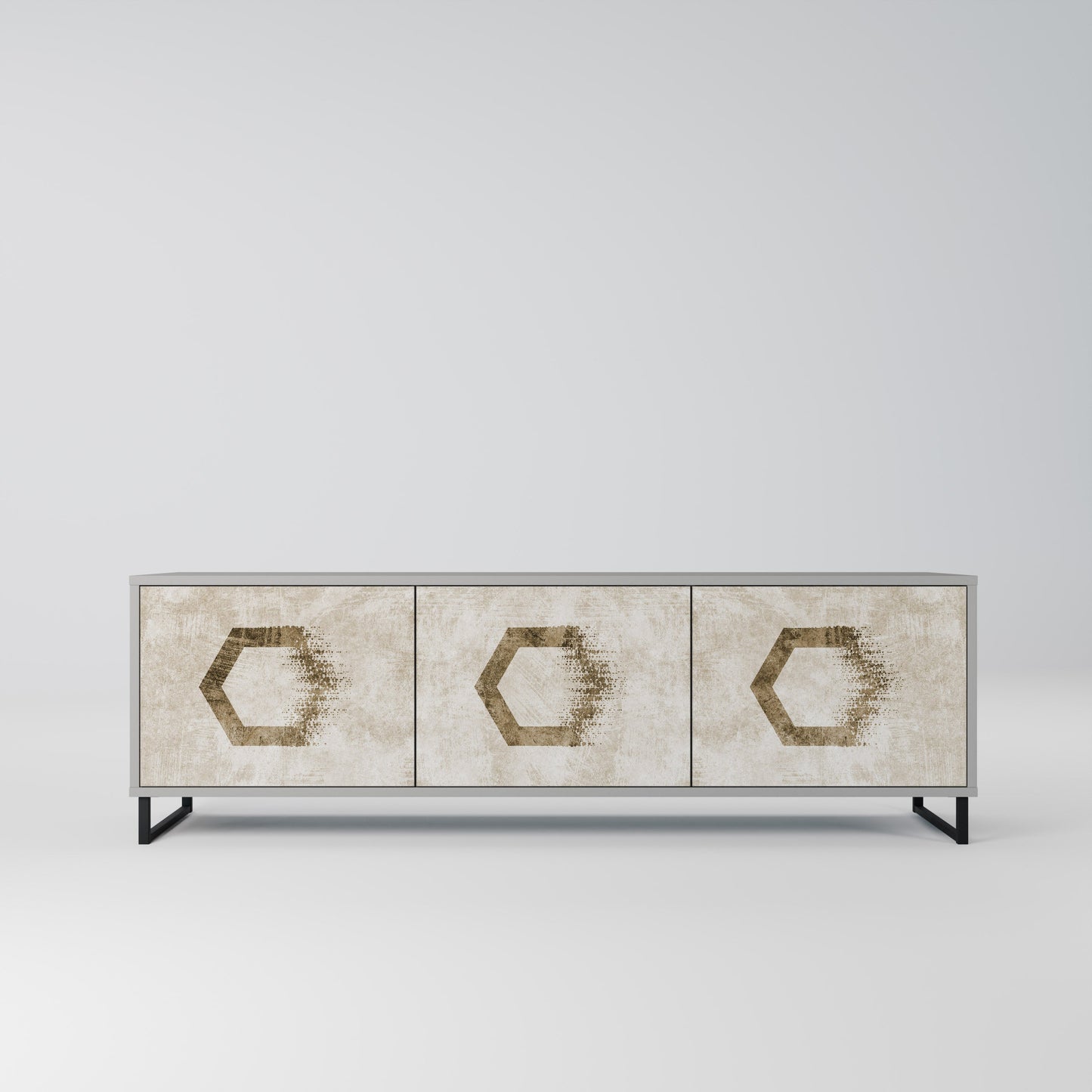 HEXAGONAL SHAPES 3-Door TV Stand in Grey Finish