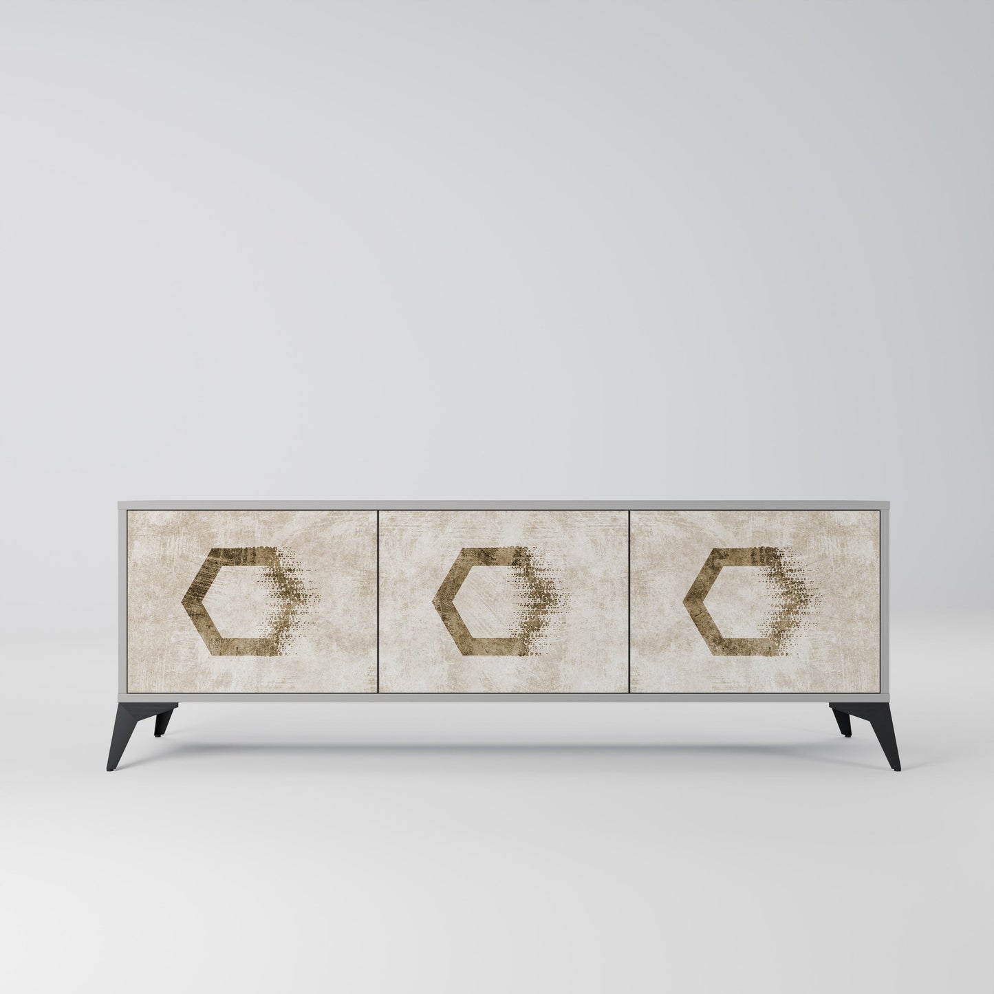 HEXAGONAL SHAPES 3-Door TV Stand in Grey Finish