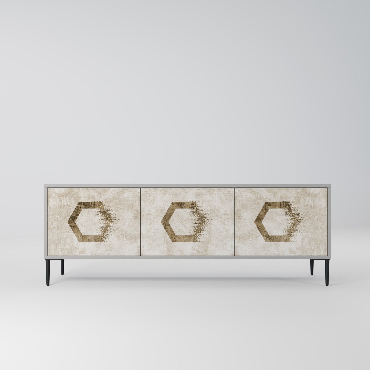 HEXAGONAL SHAPES 3-Door TV Stand in Grey Finish