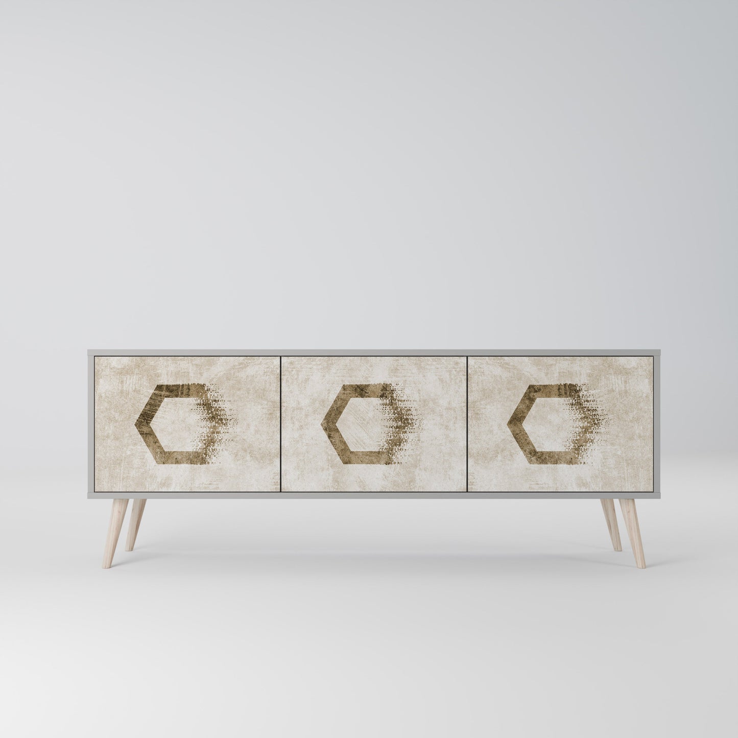 HEXAGONAL SHAPES 3-Door TV Stand in Grey Finish