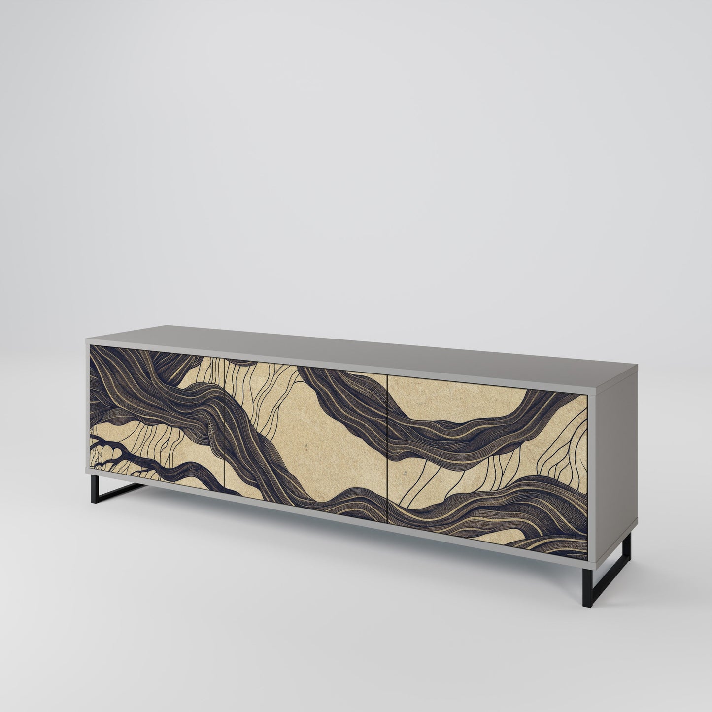 UNIFIED FRAGMENTS 3-Door TV Stand in Grey Finish