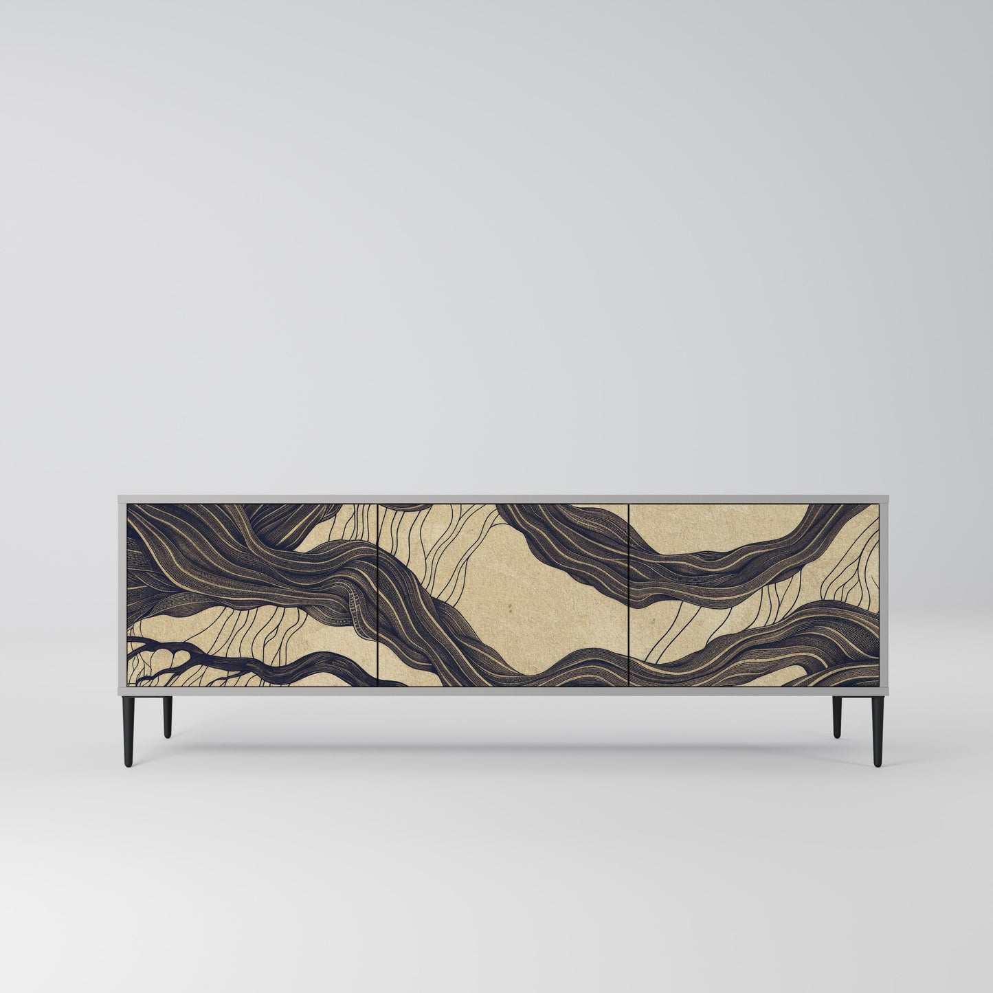 UNIFIED FRAGMENTS 3-Door TV Stand in Grey Finish