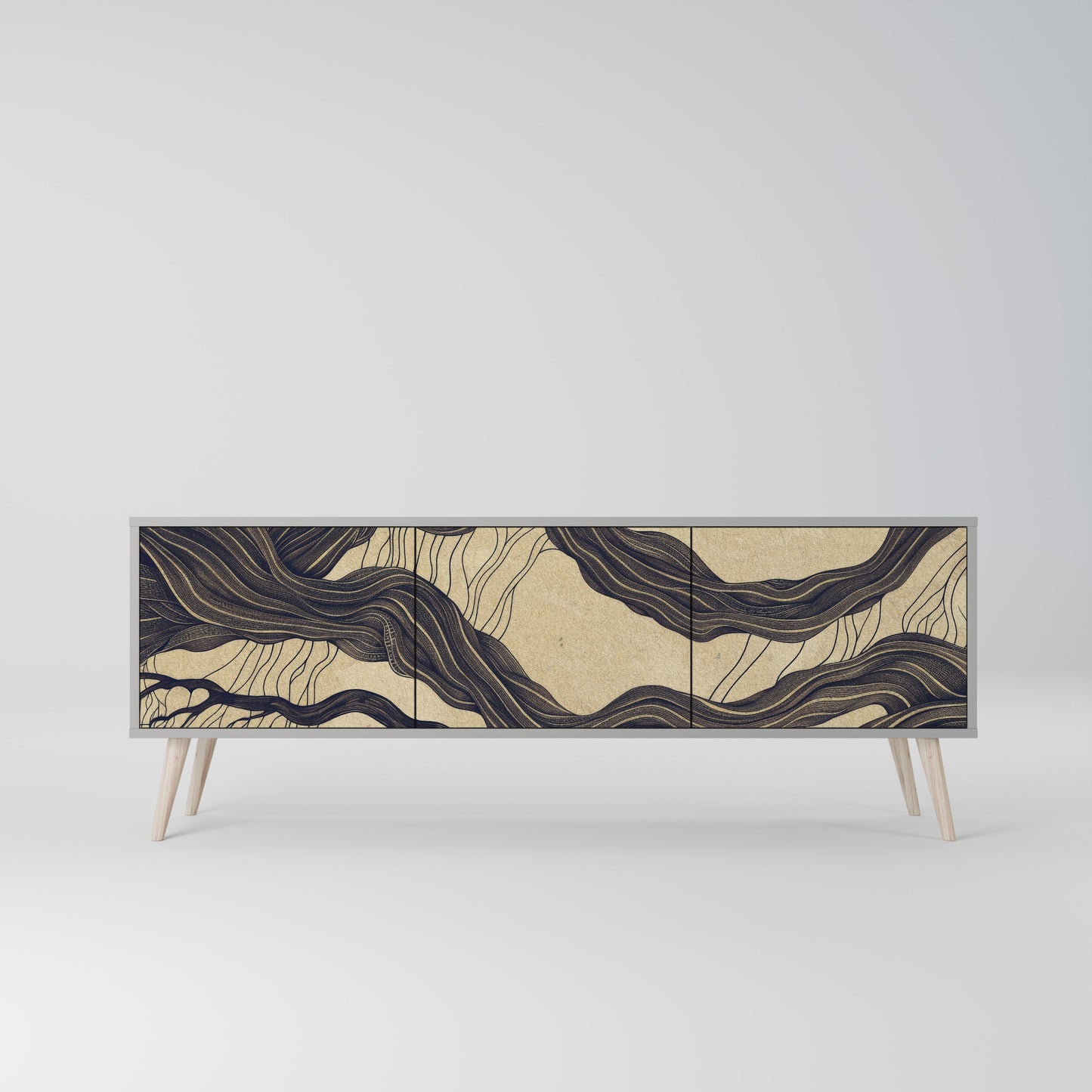 UNIFIED FRAGMENTS 3-Door TV Stand in Grey Finish