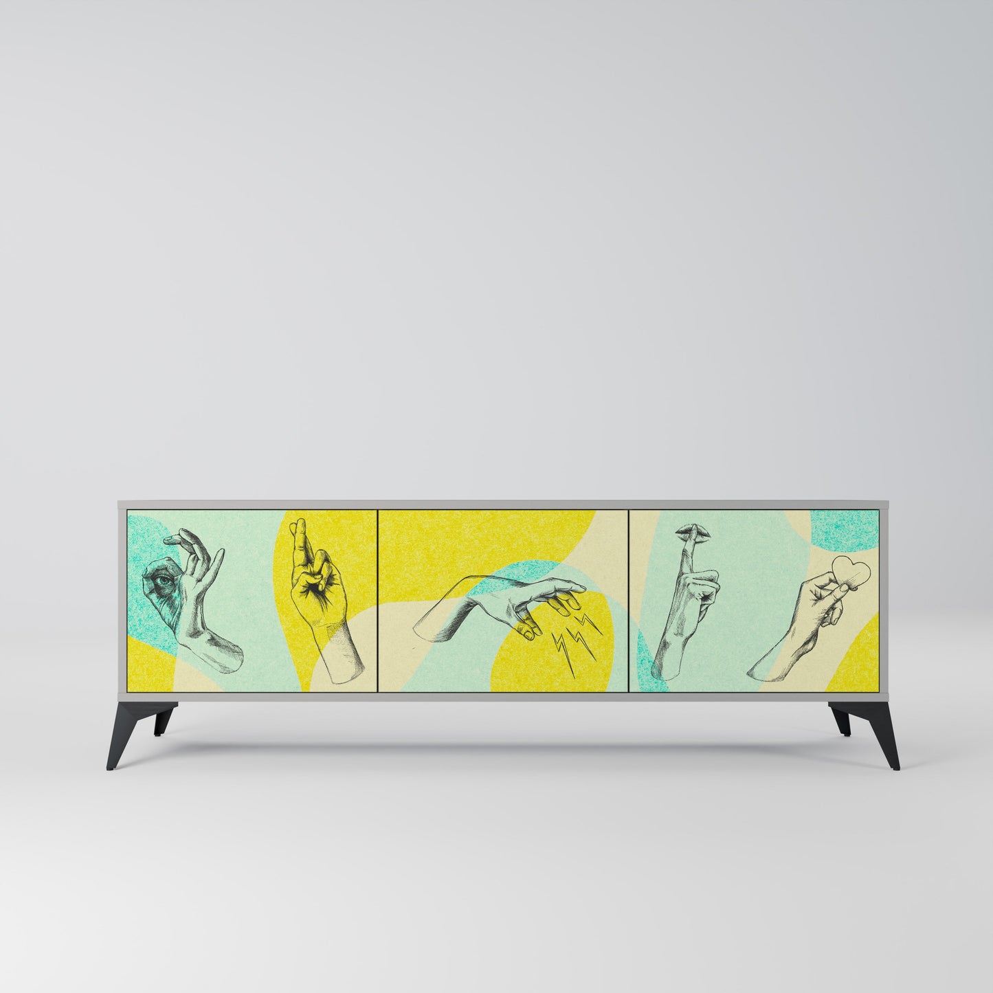 BODY LANGUAGE 3-Door TV Stand in Grey Finish