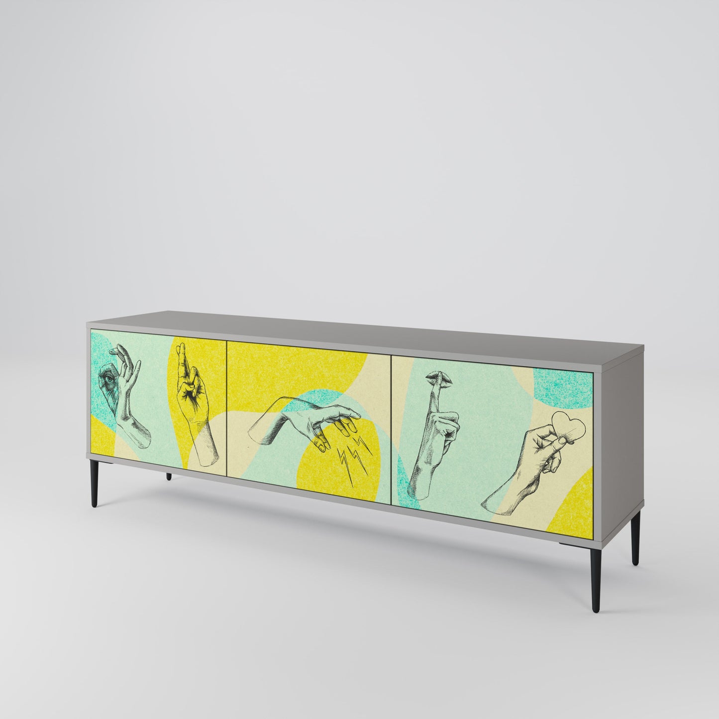 BODY LANGUAGE 3-Door TV Stand in Grey Finish