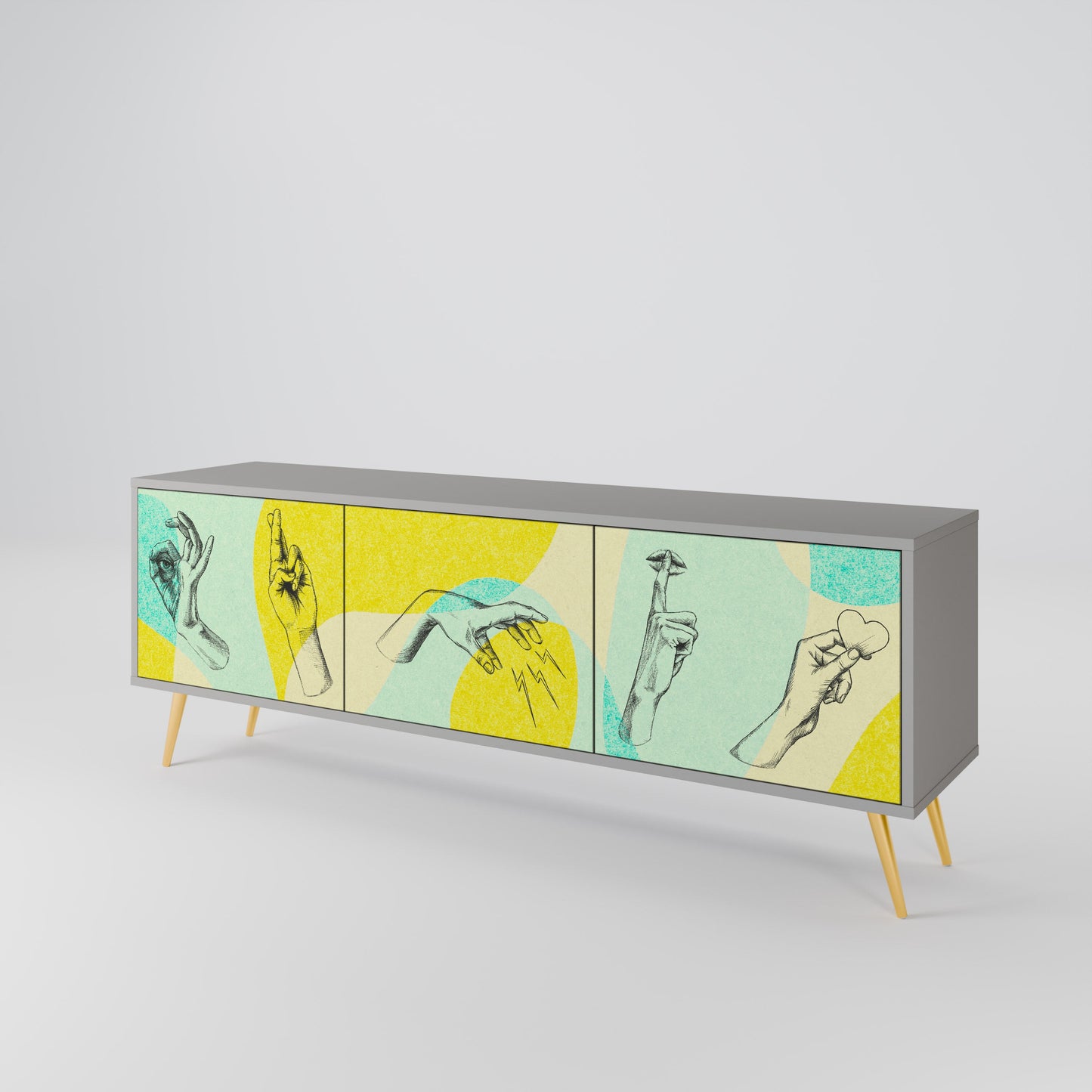 BODY LANGUAGE 3-Door TV Stand in Grey Finish