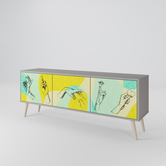 BODY LANGUAGE 3-Door TV Stand in Grey Finish