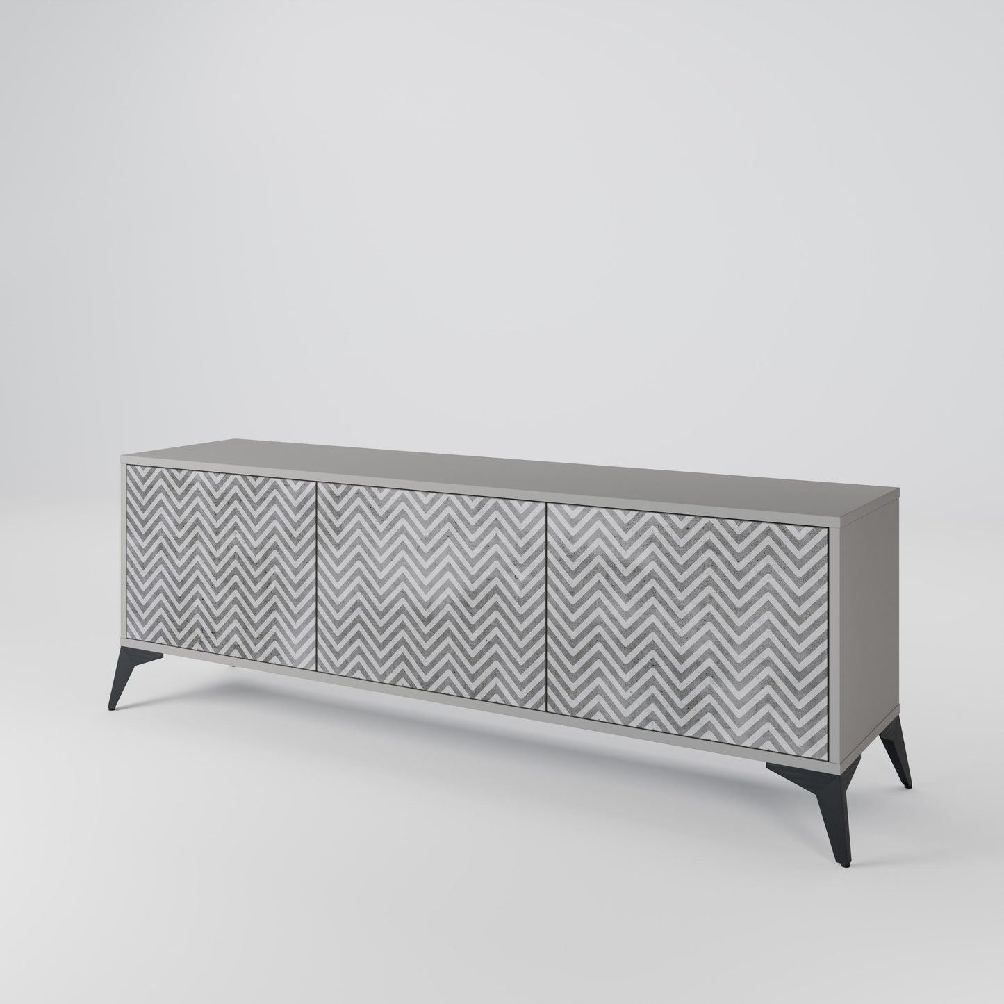 CONCRETE ZIG ZAG 3-Door TV Stand in Grey Finish